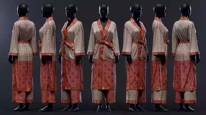 Multilayered Modern Kimono Set Fitted to Gen8 Body Mesh