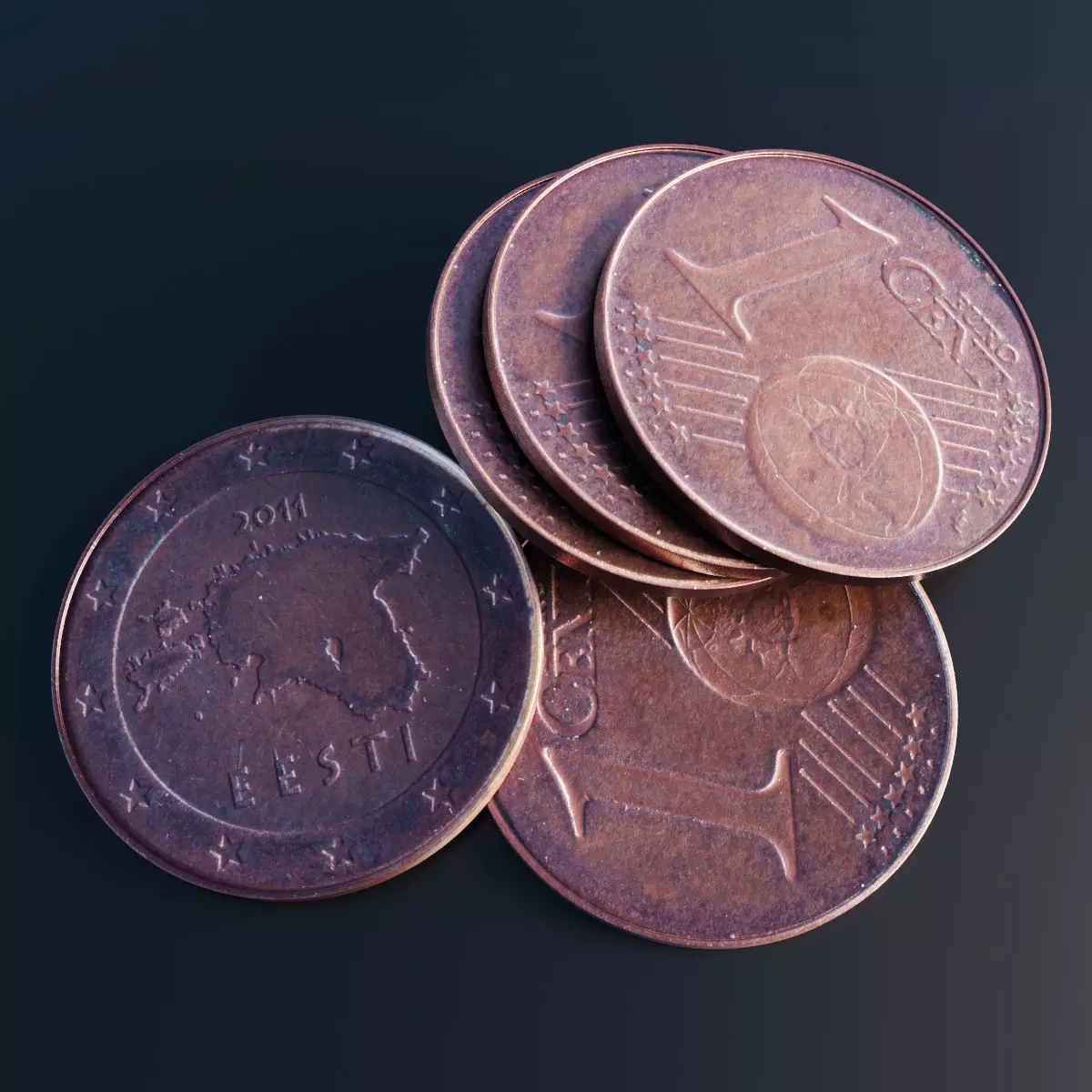 Euro cent coin Low-poly 3D model_0