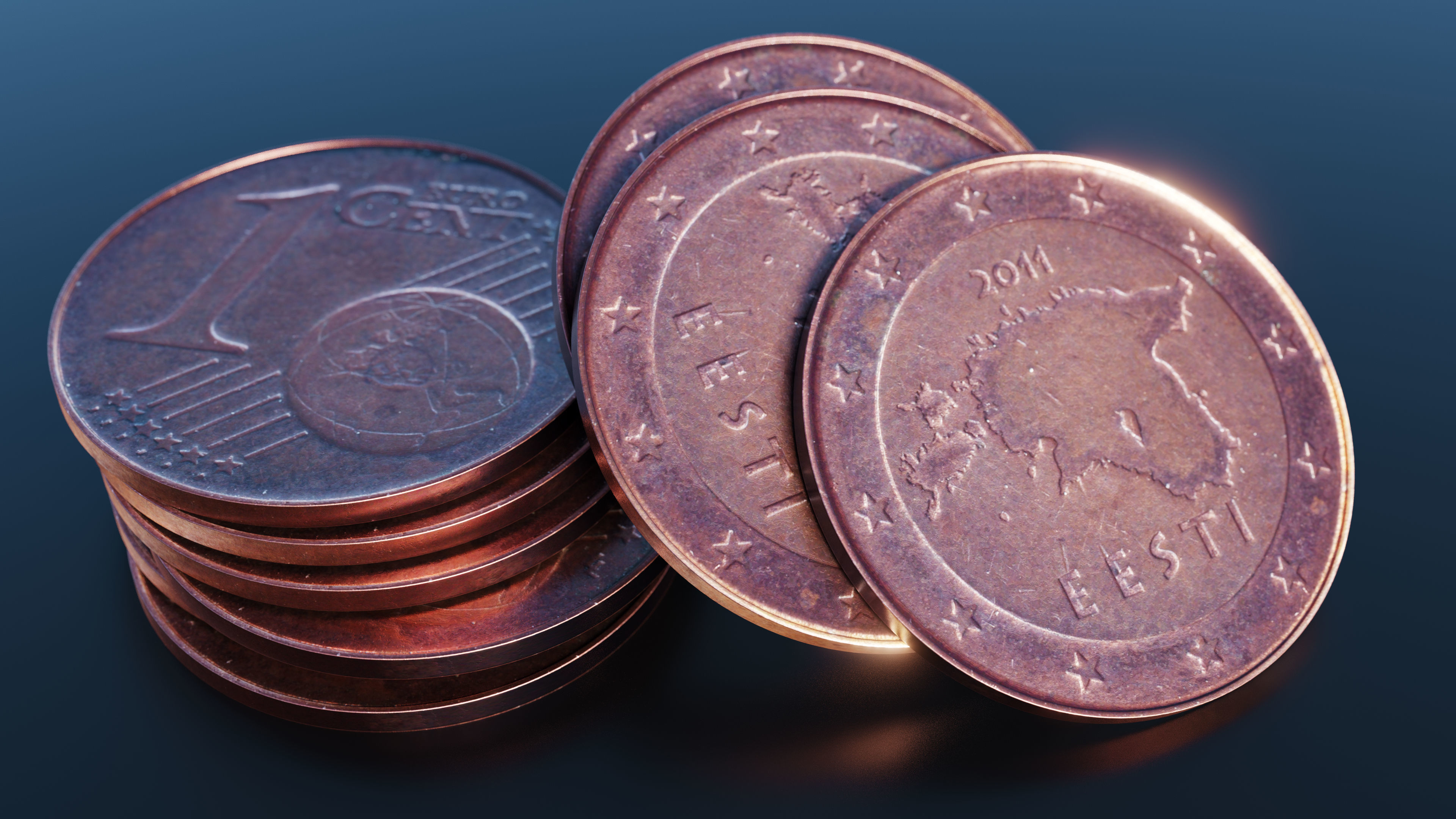 Euro cent coin Low-poly 3D model_1
