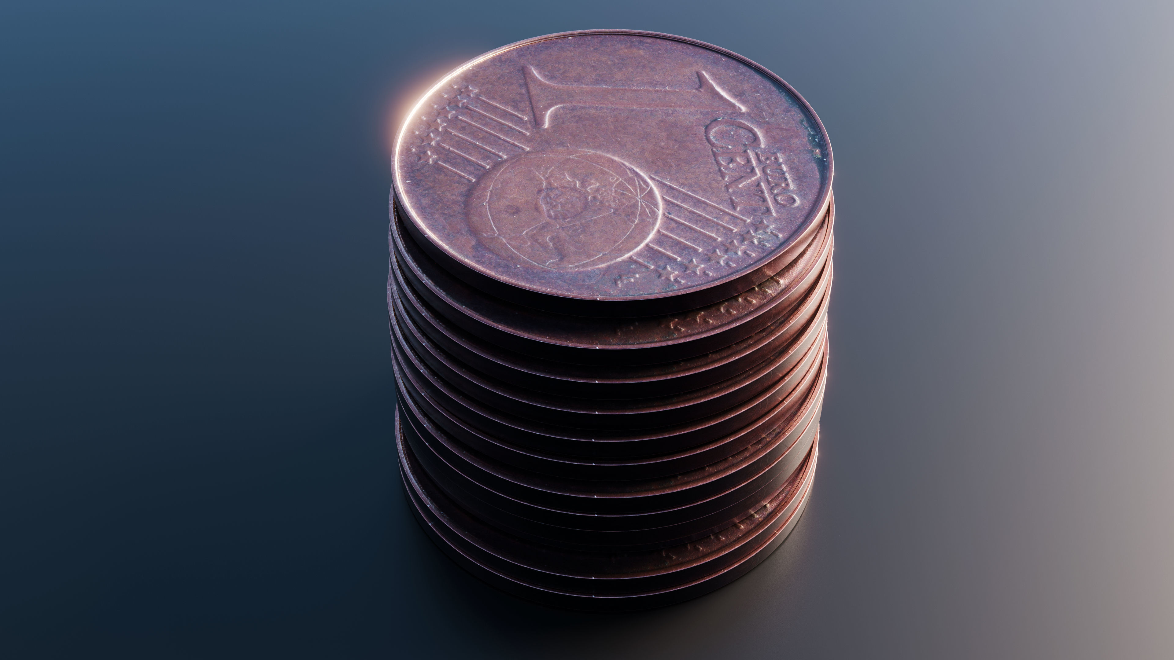 Euro cent coin Low-poly 3D model_5