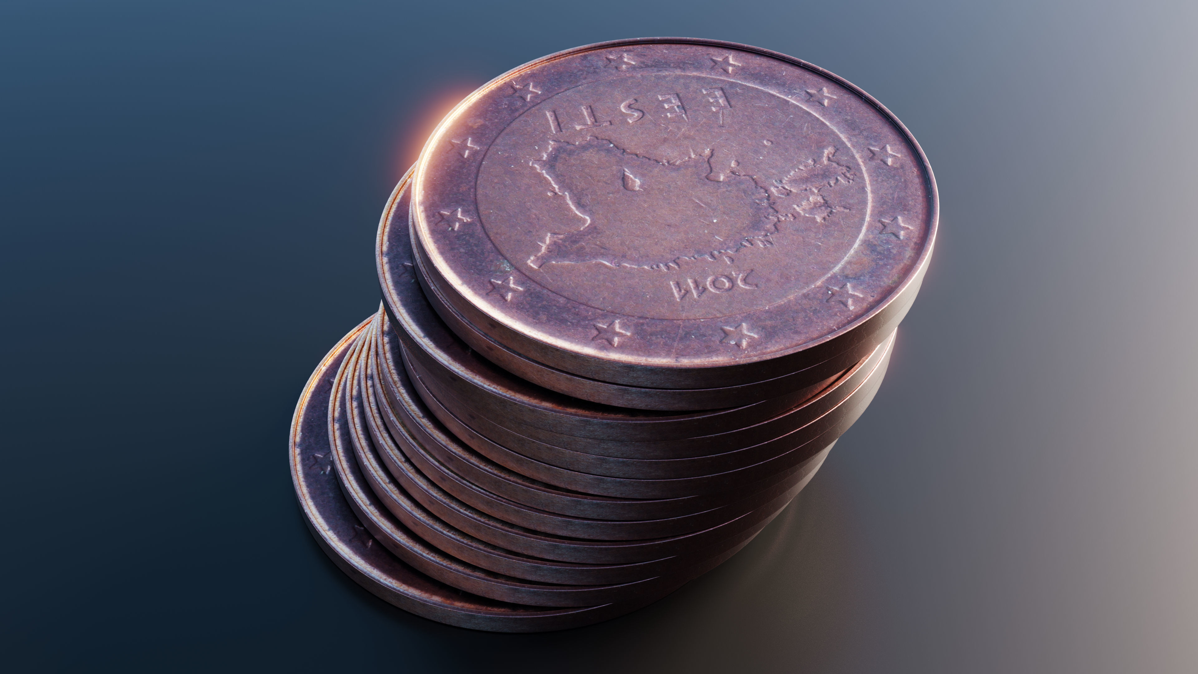 Euro cent coin Low-poly 3D model_4