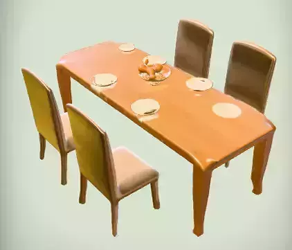 Modern Dining Set with Six Chairs 3D Model 