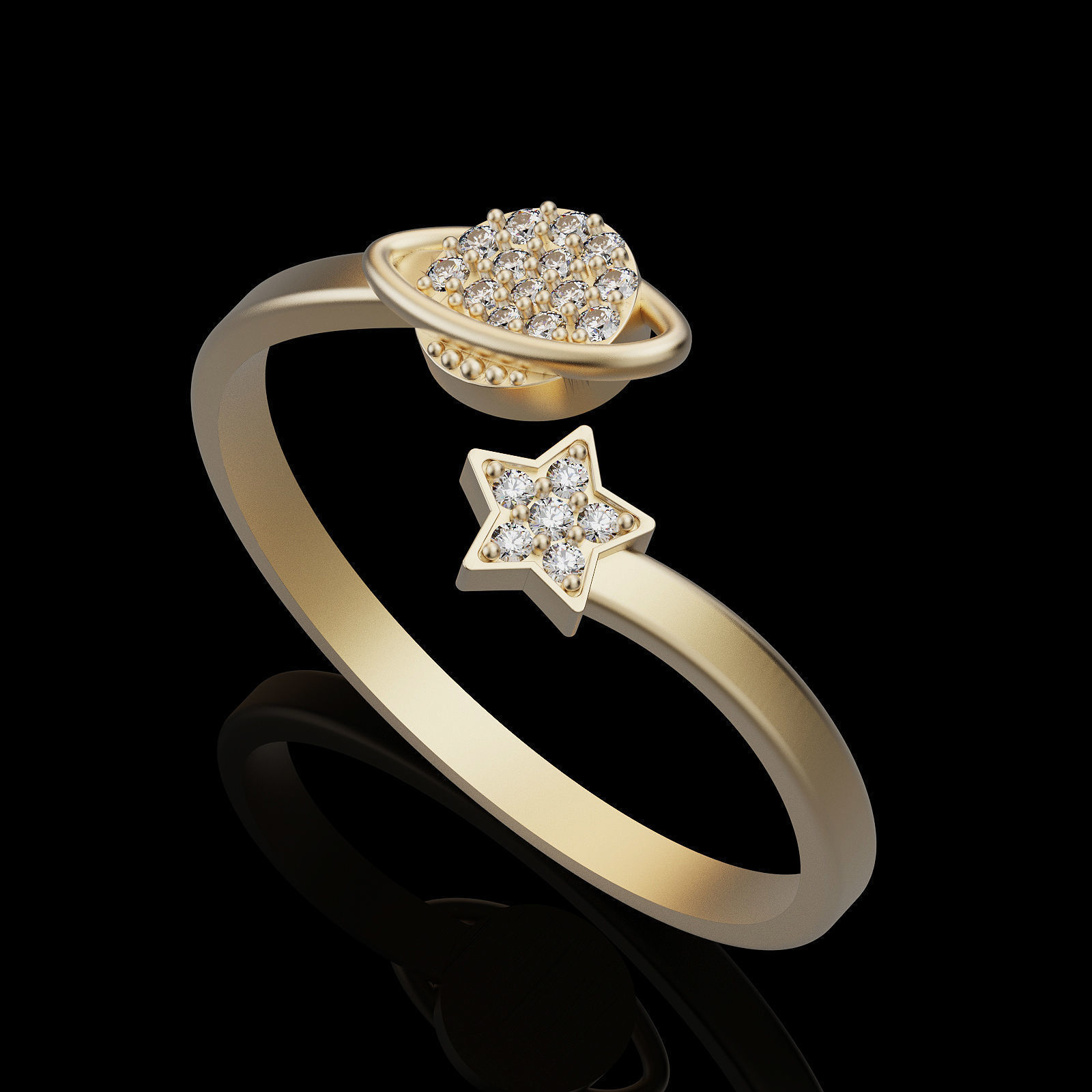 Saturn star ring printable gold jewelry printable 3D model 3D print model_1