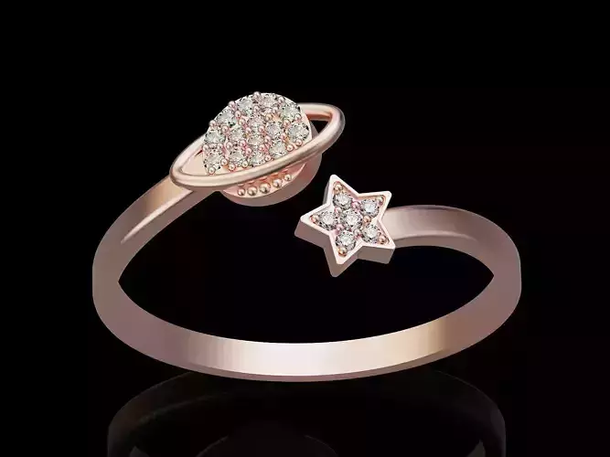 Saturn star ring printable gold jewelry printable 3D model 3D print model