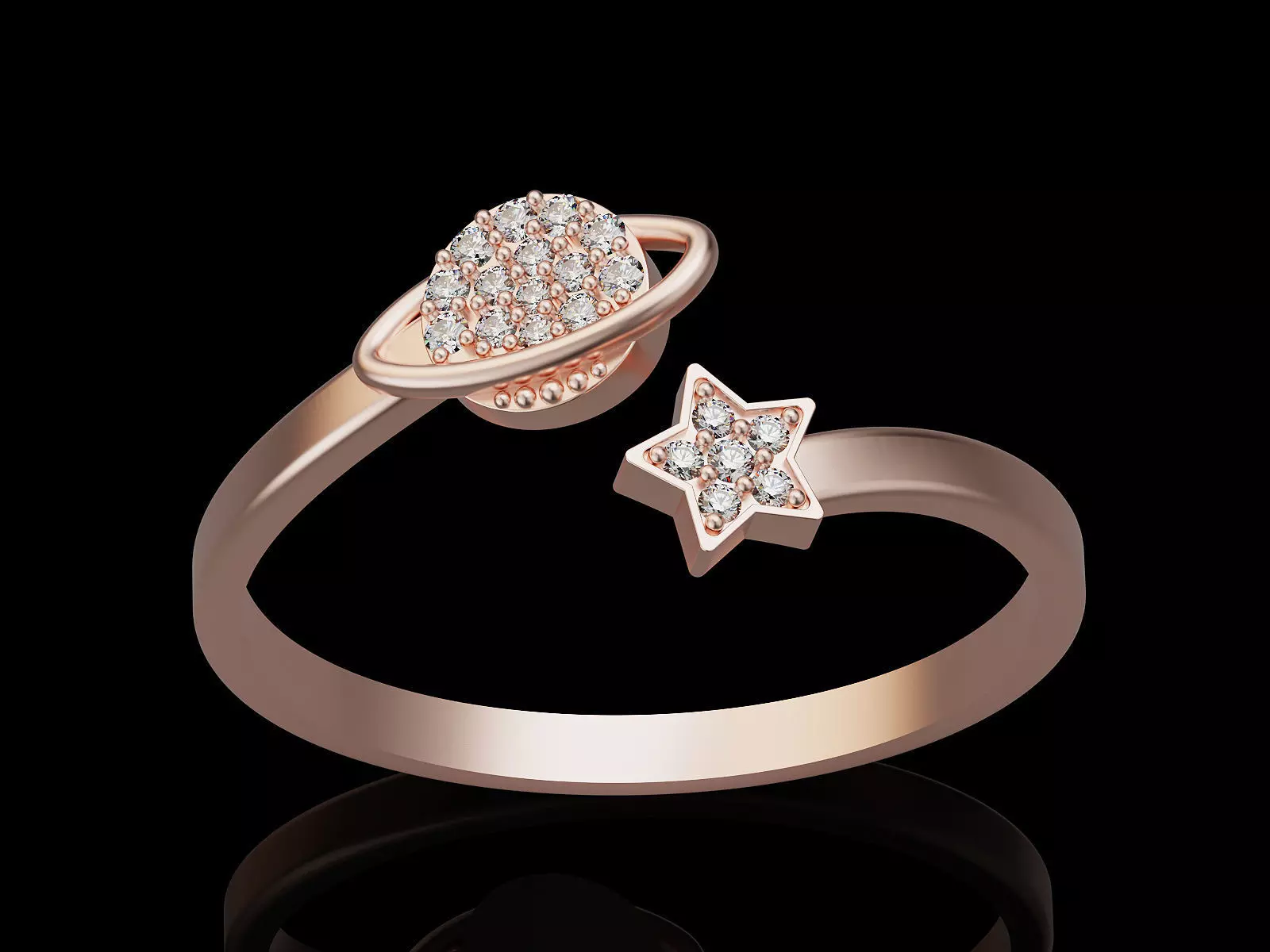Saturn star ring printable gold jewelry printable 3D model 3D print model_0
