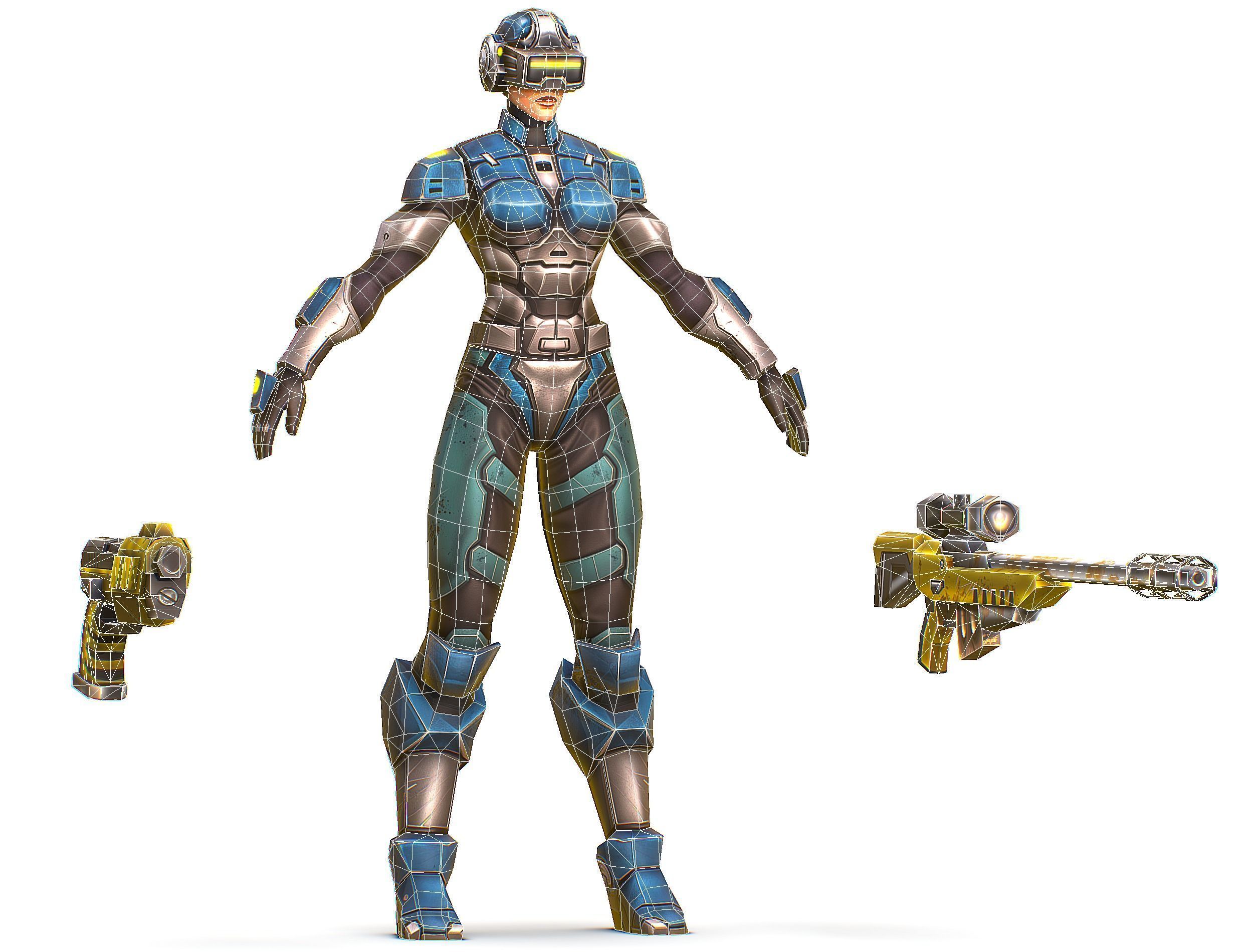 Cartoon Sci-Fi Cyborg Drone Sniper Soldier Low-poly 3D model_72