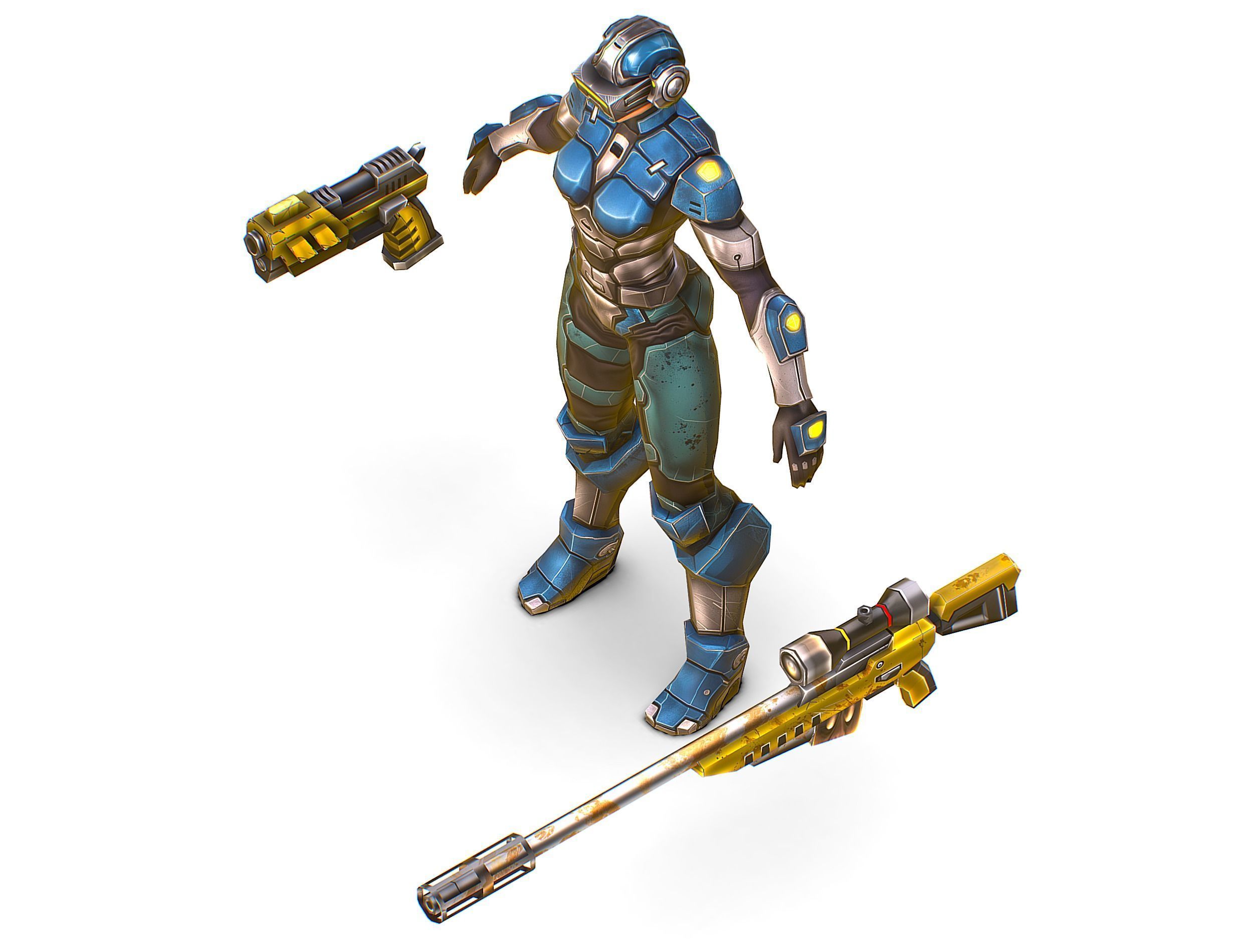 Cartoon Sci-Fi Cyborg Drone Sniper Soldier Low-poly 3D model_16