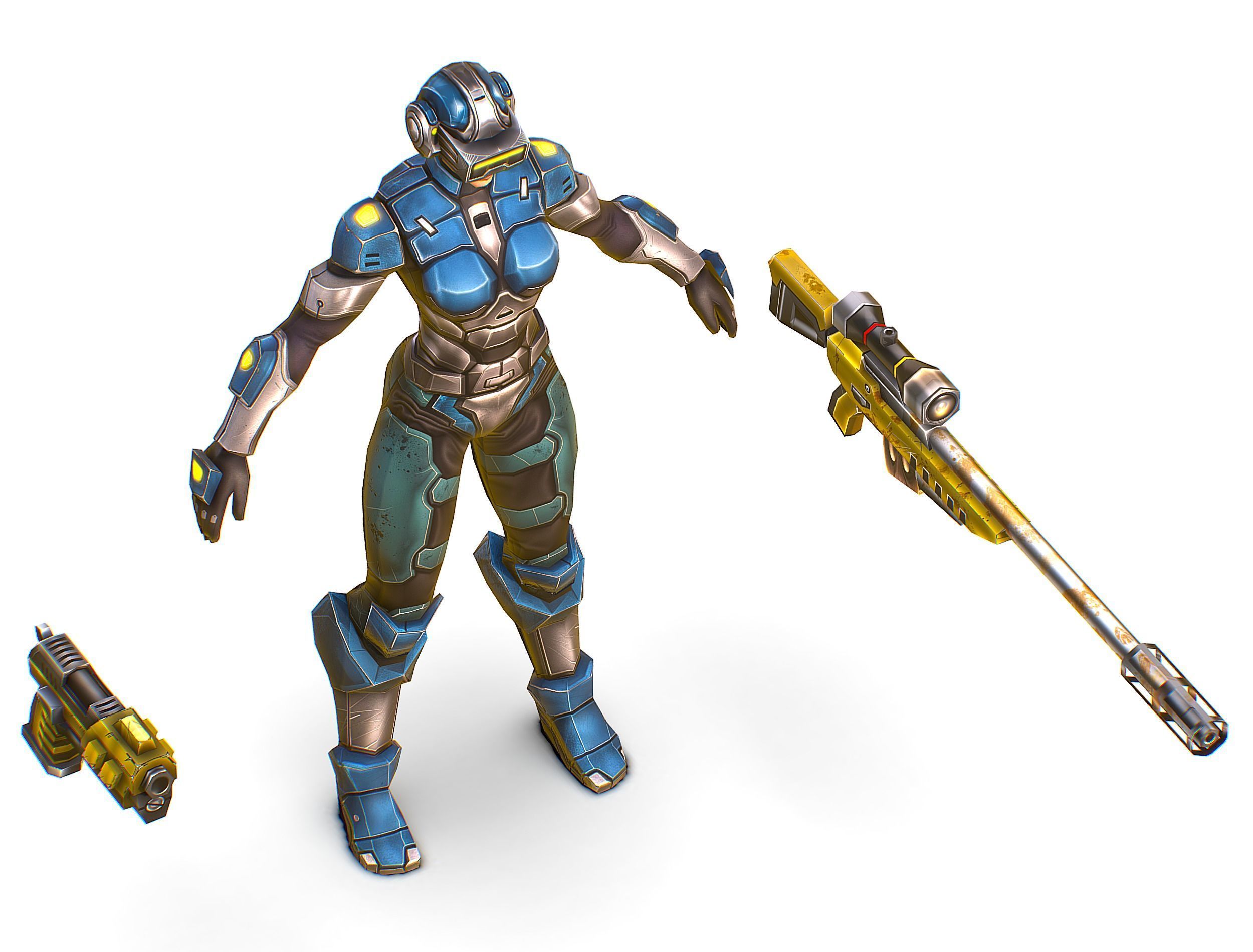 Cartoon Sci-Fi Cyborg Drone Sniper Soldier Low-poly 3D model_15