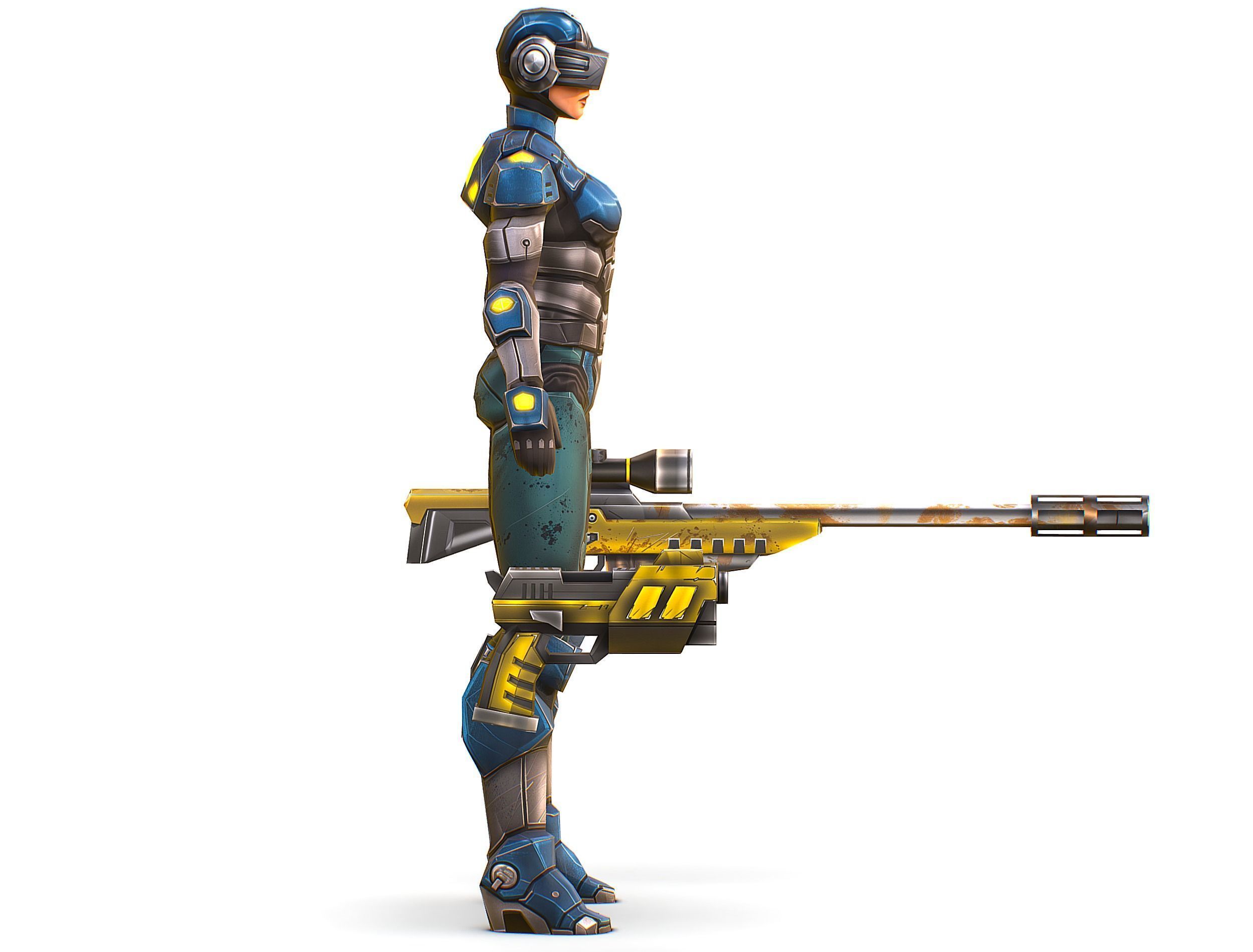 Cartoon Sci-Fi Cyborg Drone Sniper Soldier Low-poly 3D model_12