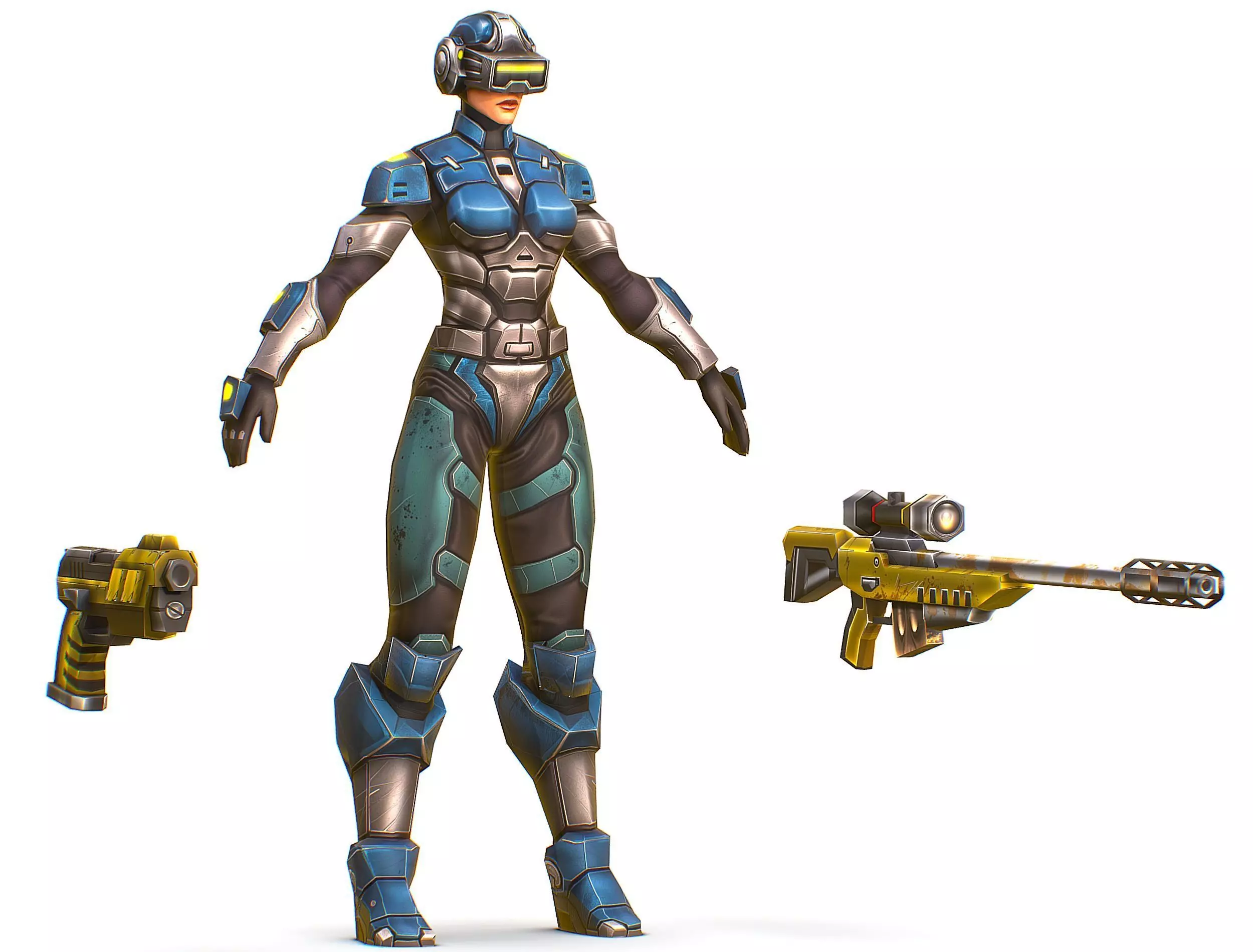 Cartoon Sci-Fi Cyborg Drone Sniper Soldier Low-poly 3D model_0