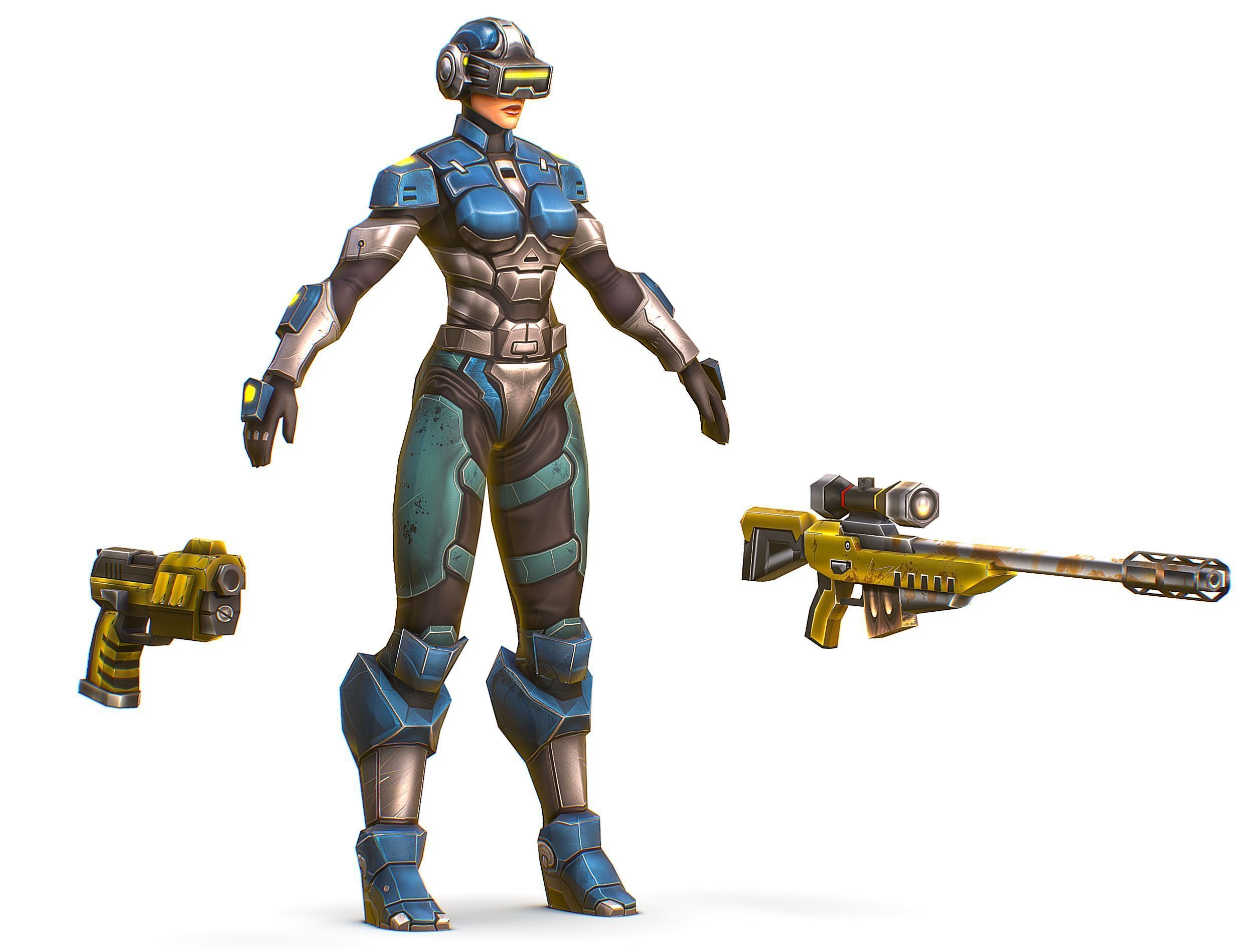 Cartoon Sci-Fi Cyborg Drone Sniper Soldier Low-poly 3D model_13