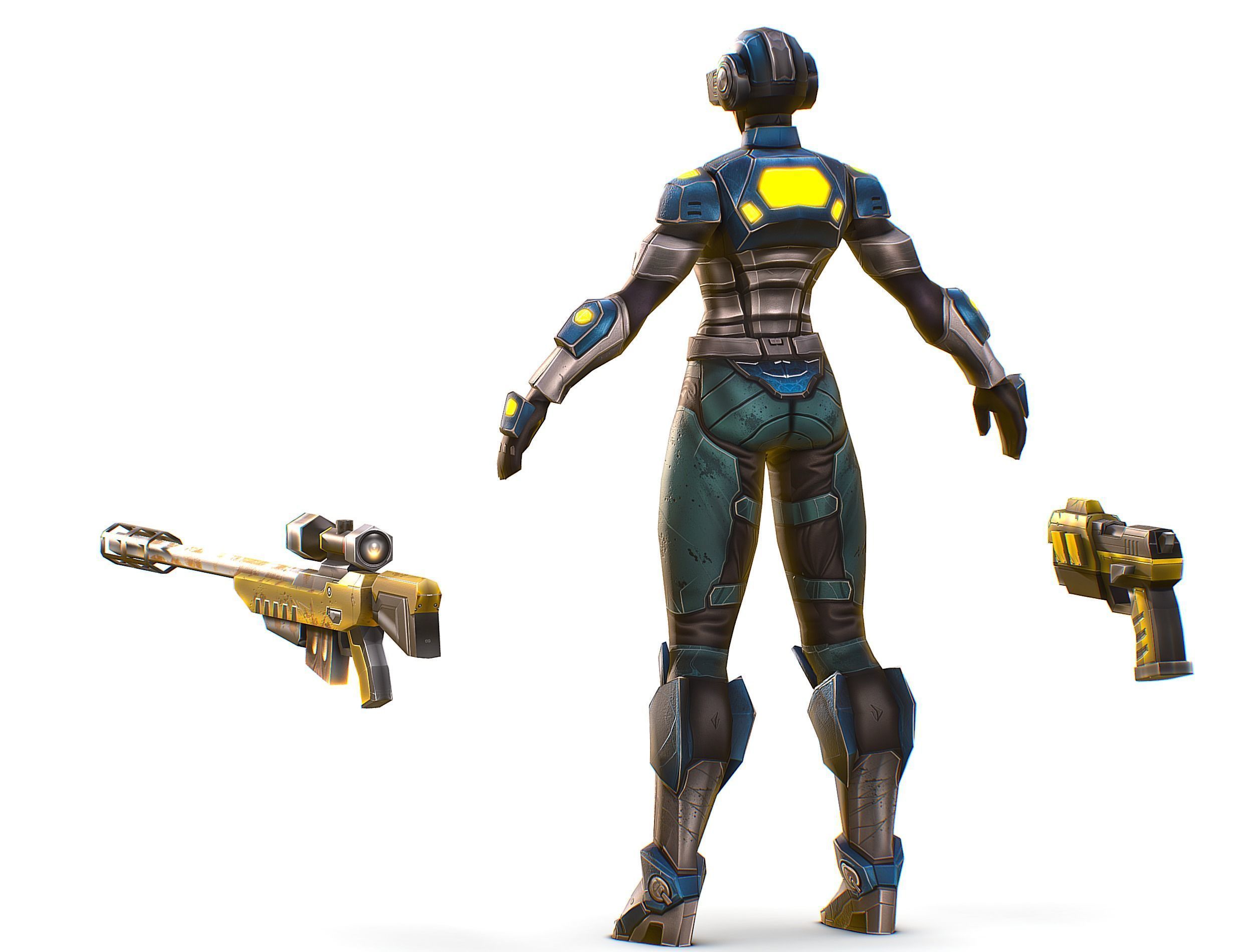 Cartoon Sci-Fi Cyborg Drone Sniper Soldier Low-poly 3D model_8