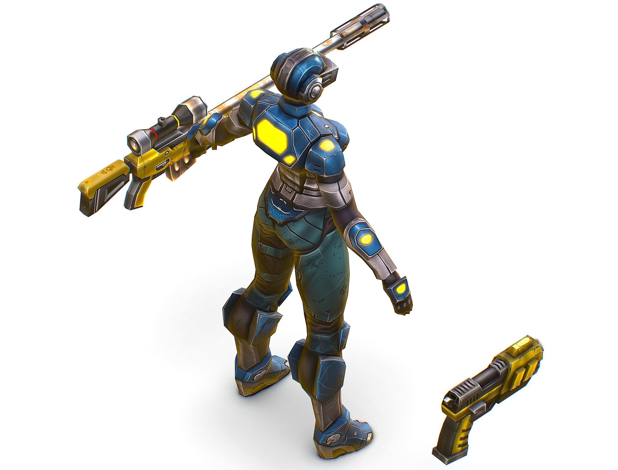 Cartoon Sci-Fi Cyborg Drone Sniper Soldier Low-poly 3D model_18