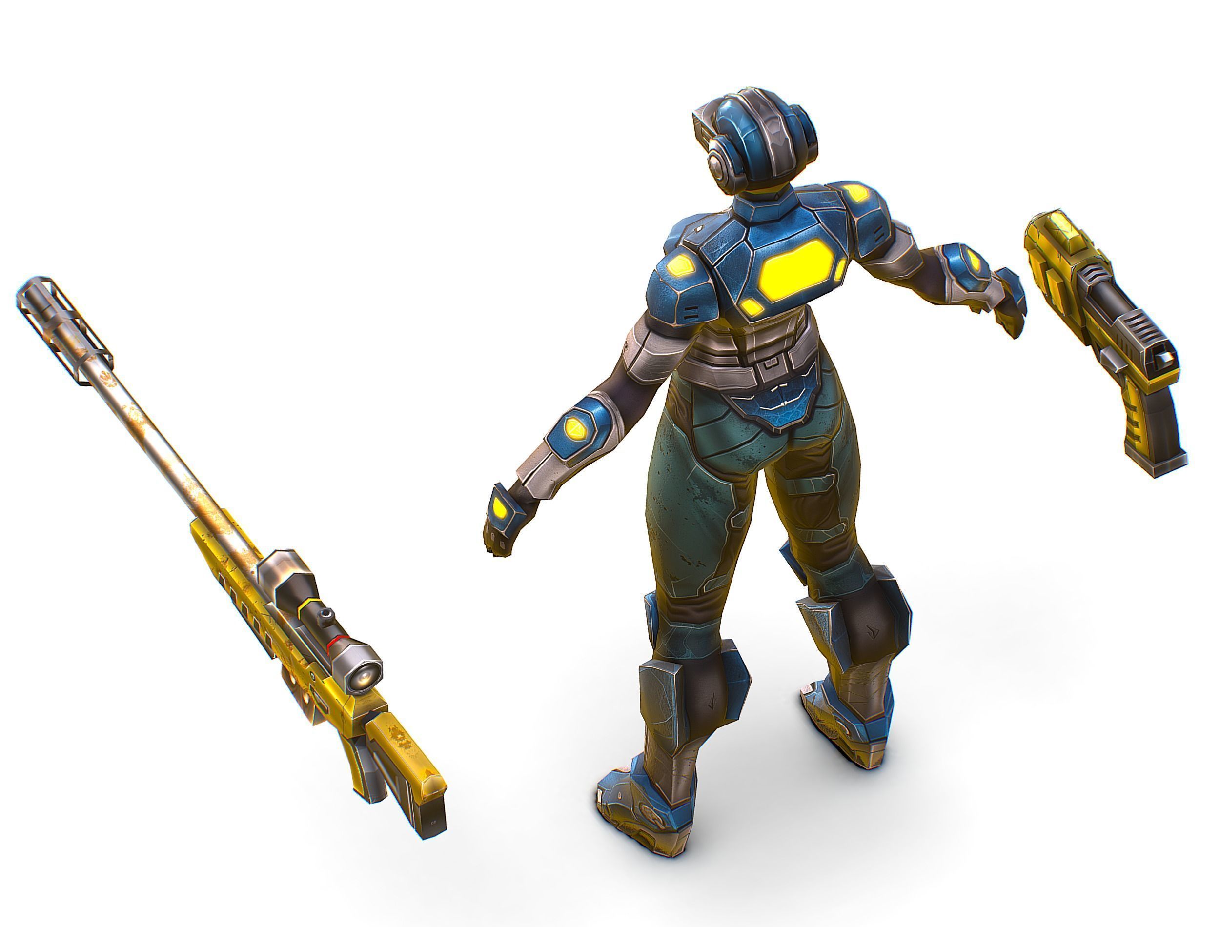 Cartoon Sci-Fi Cyborg Drone Sniper Soldier Low-poly 3D model_17