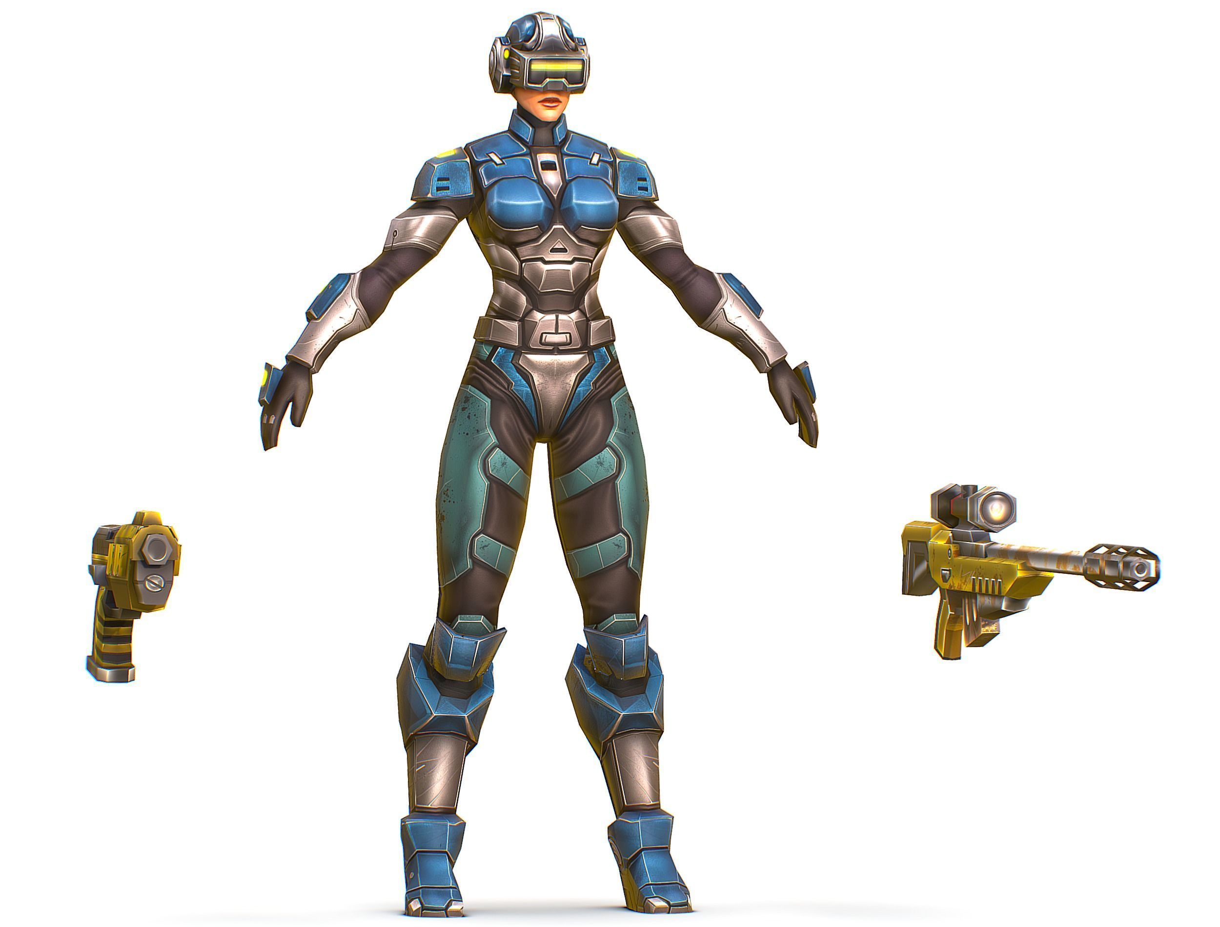 Cartoon Sci-Fi Cyborg Drone Sniper Soldier Low-poly 3D model_1