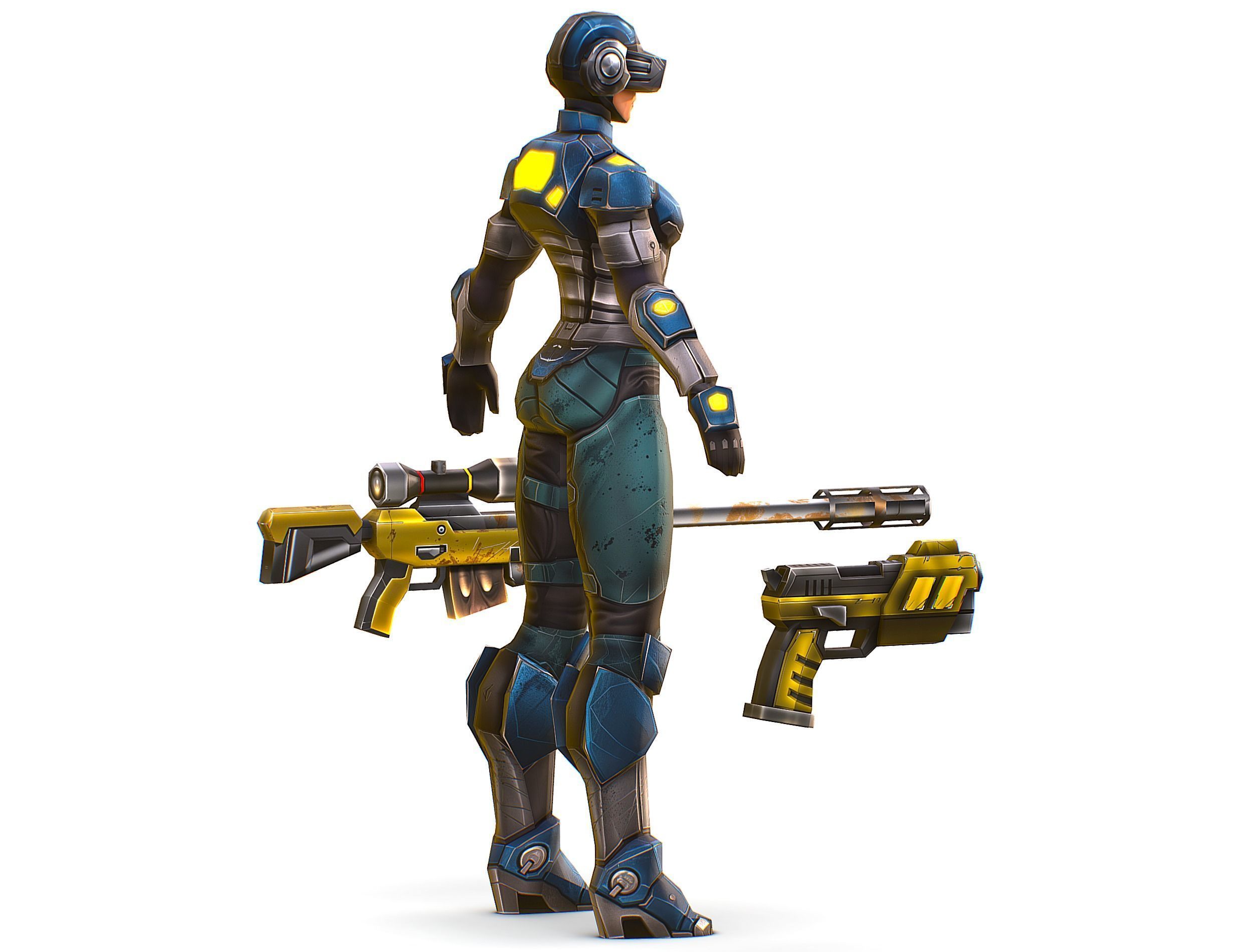 Cartoon Sci-Fi Cyborg Drone Sniper Soldier Low-poly 3D model_11