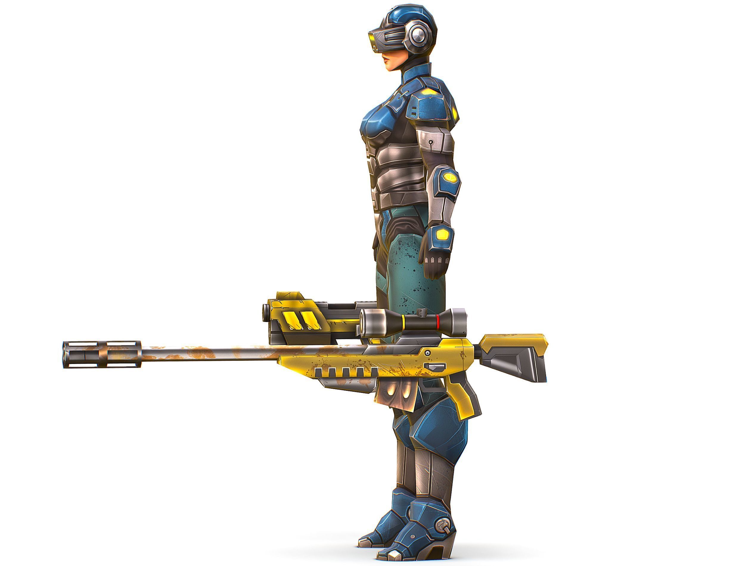 Cartoon Sci-Fi Cyborg Drone Sniper Soldier Low-poly 3D model_5