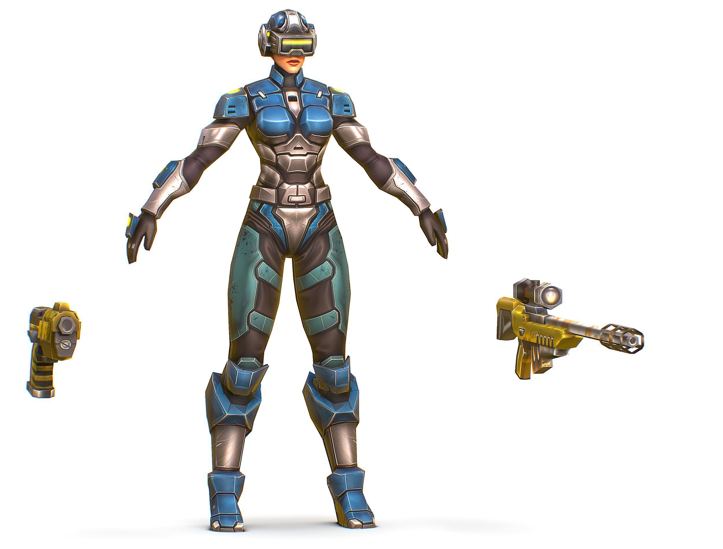 Cartoon Sci-Fi Cyborg Drone Sniper Soldier Low-poly 3D model_14