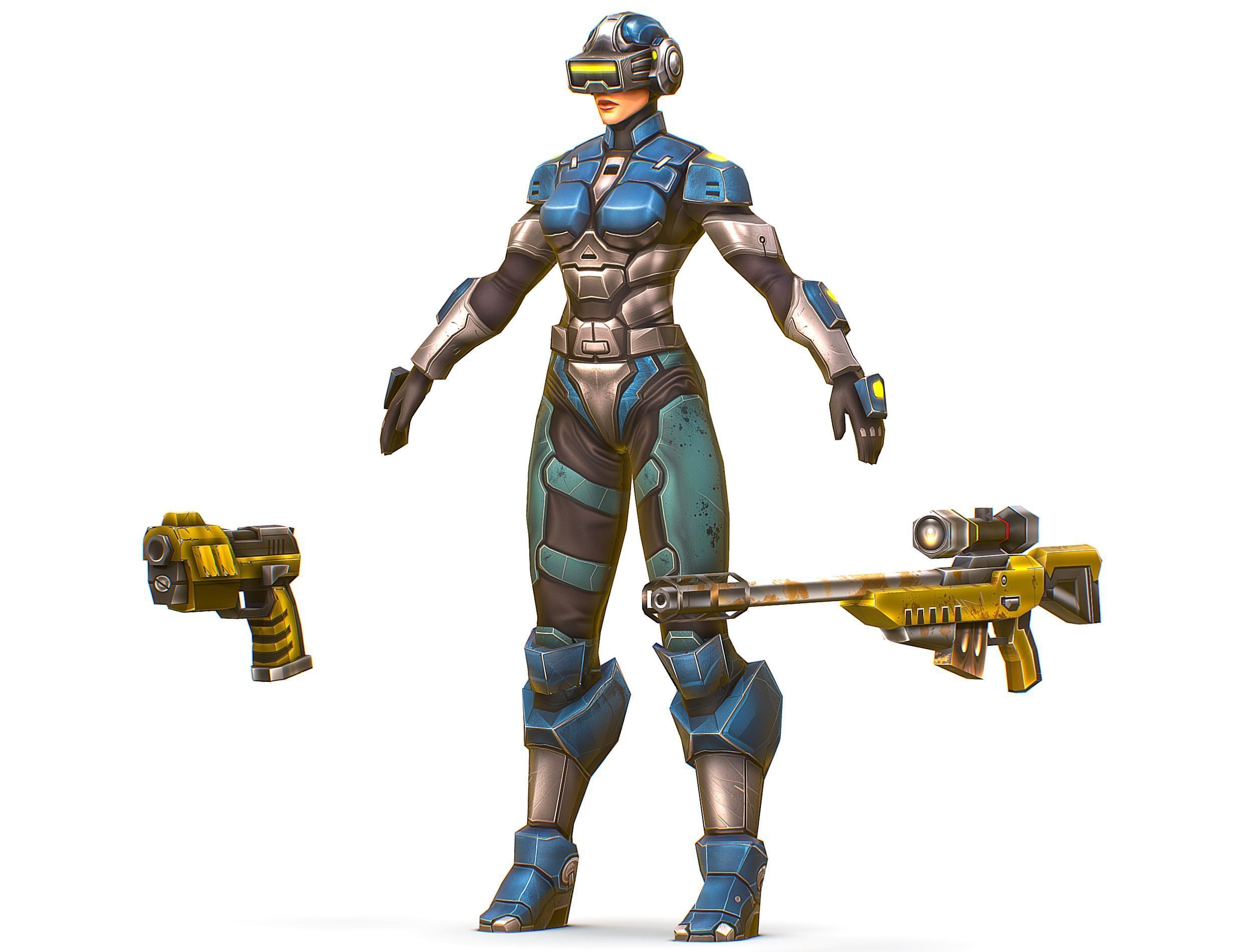 Cartoon Sci-Fi Cyborg Drone Sniper Soldier Low-poly 3D model_3