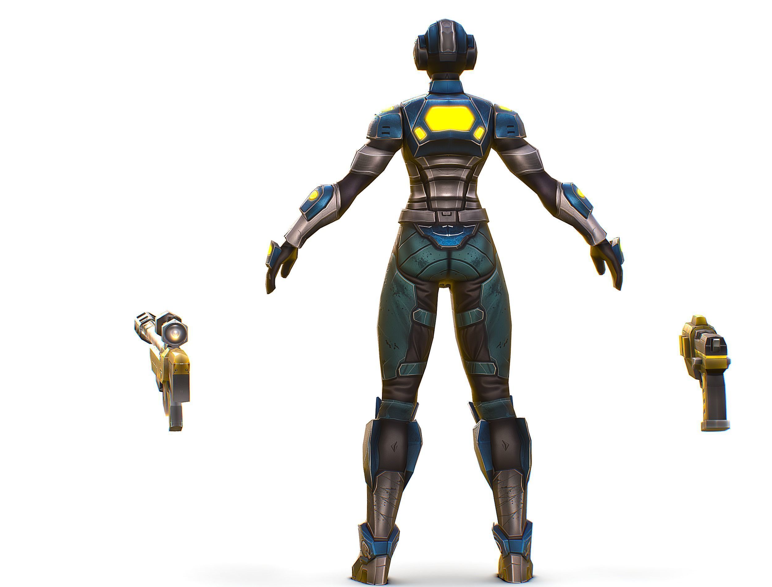 Cartoon Sci-Fi Cyborg Drone Sniper Soldier Low-poly 3D model_9