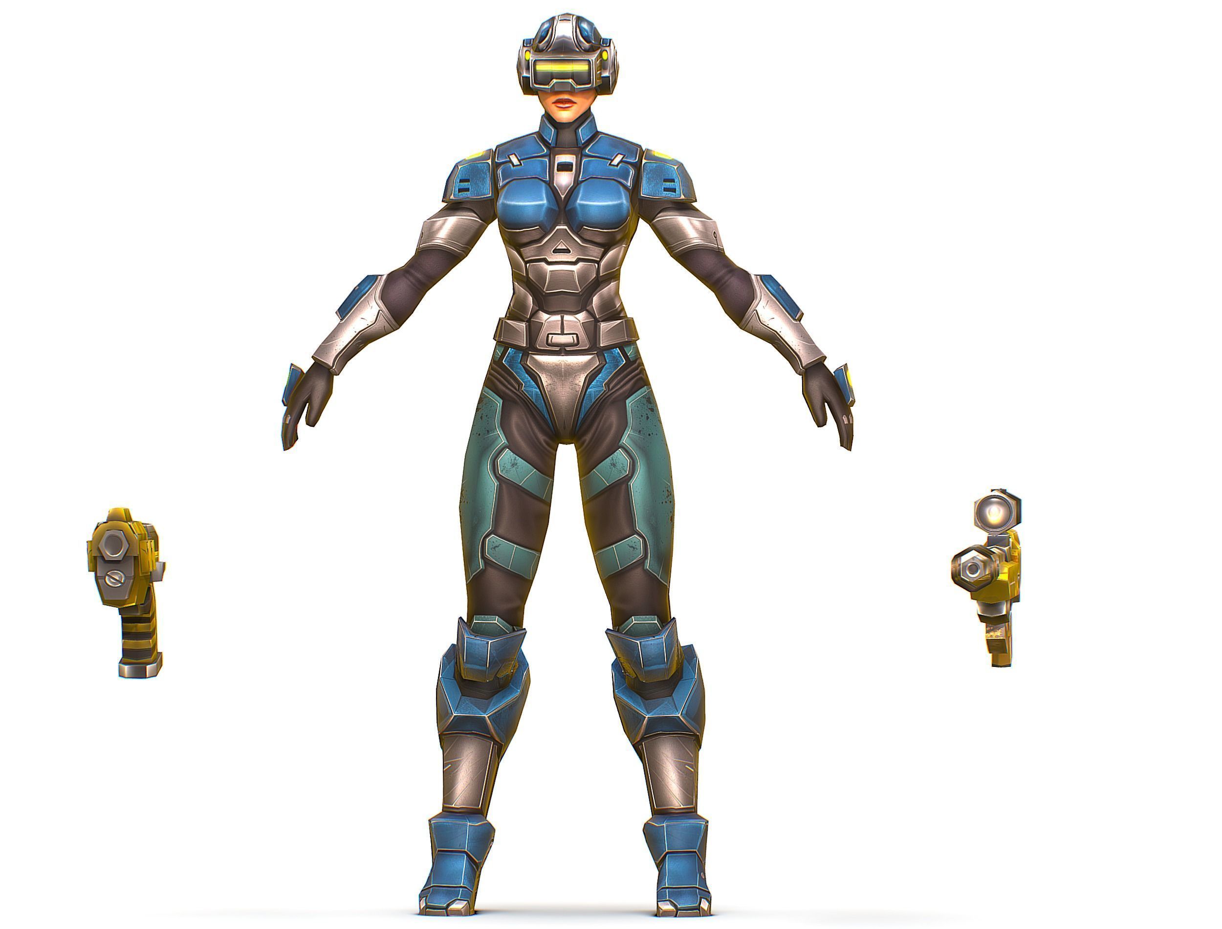 Cartoon Sci-Fi Cyborg Drone Sniper Soldier Low-poly 3D model_2