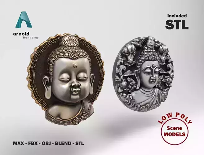 Buddhas 3 Low-poly 3D model