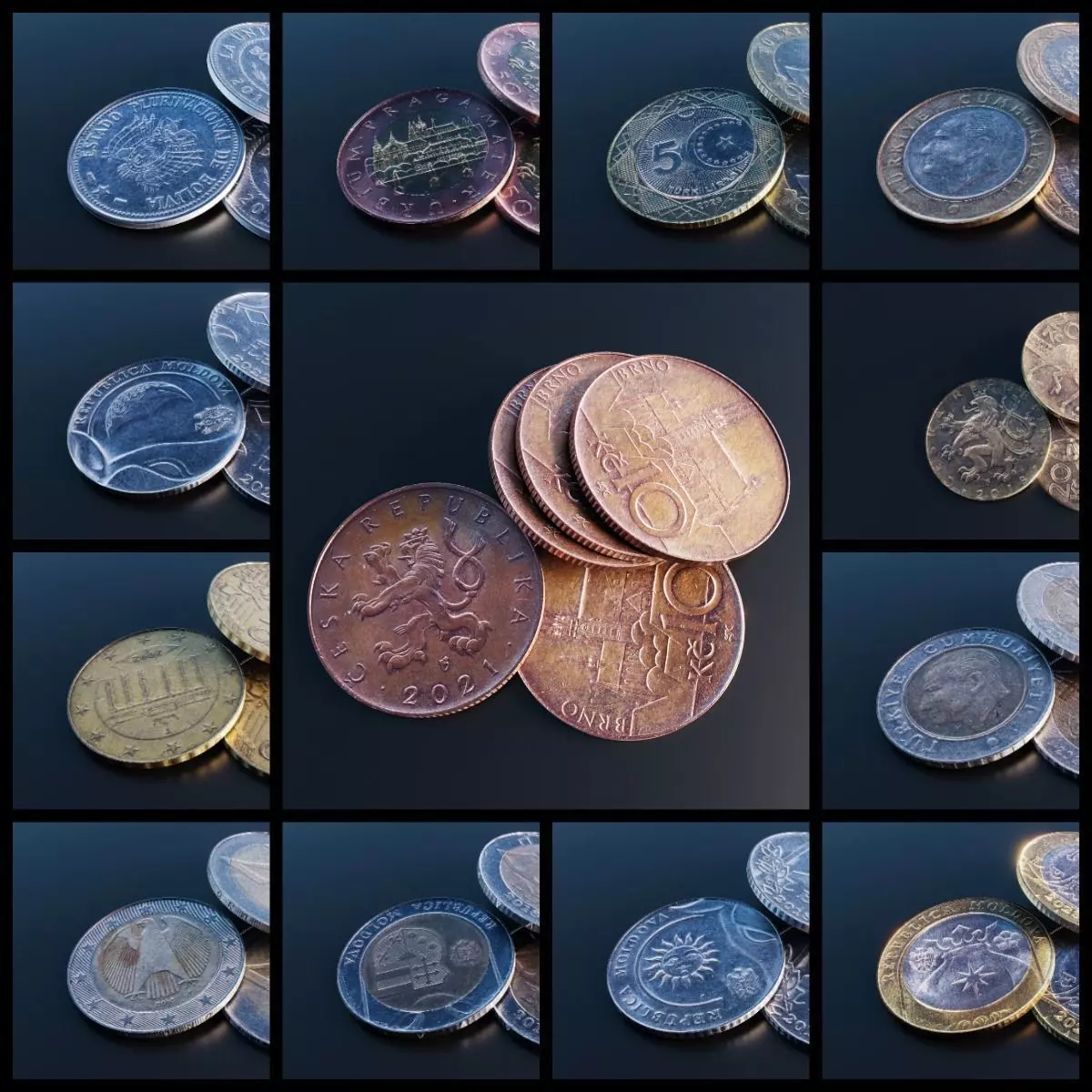 Collection of 27 coins Low-poly 3D model_0