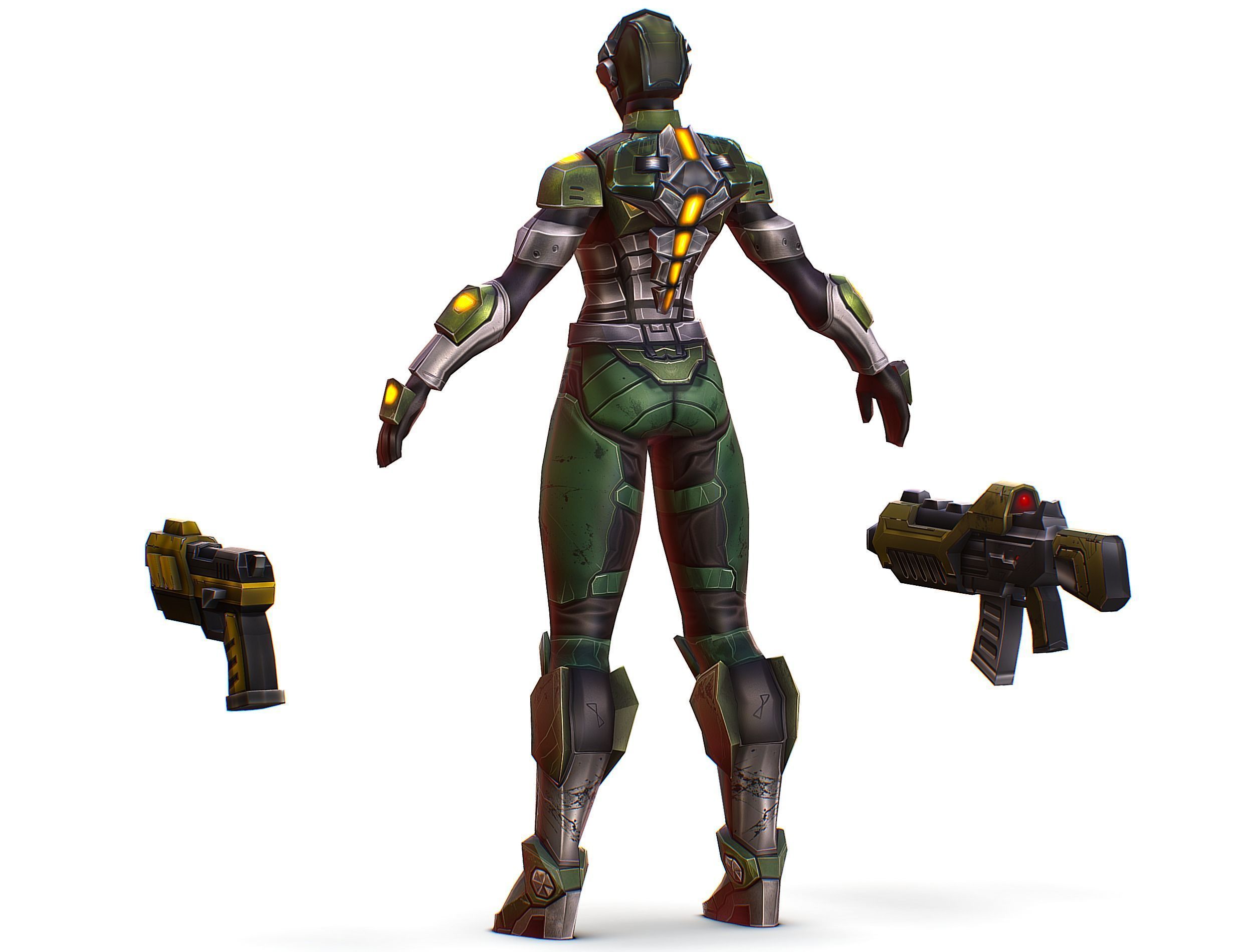 Cartoon Sci-Fi Cyborg Drone Trooper Soldier Low-poly 3D model_7