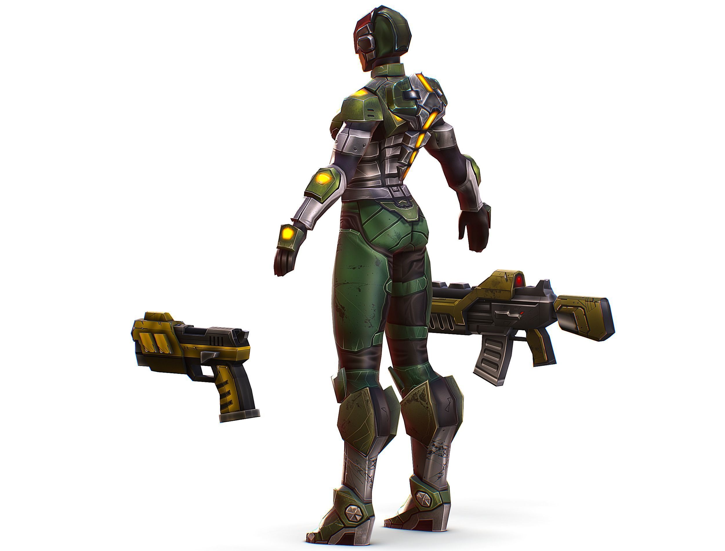 Cartoon Sci-Fi Cyborg Drone Trooper Soldier Low-poly 3D model_6