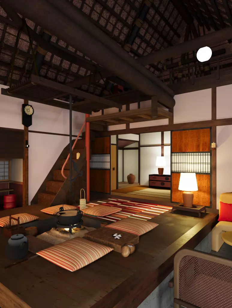 Japanese room design 3D model_0