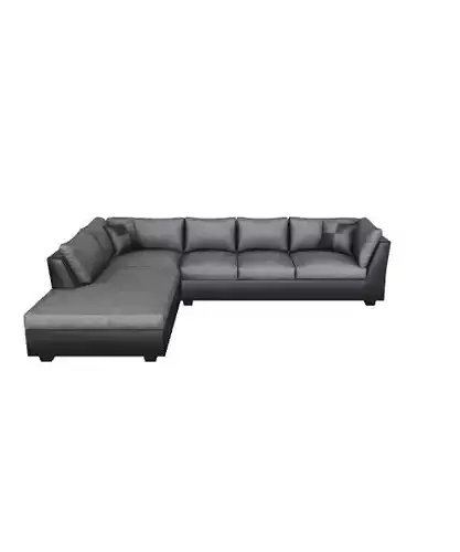 Contemporary Black Leather and Grey Velvet Sectional Sofa