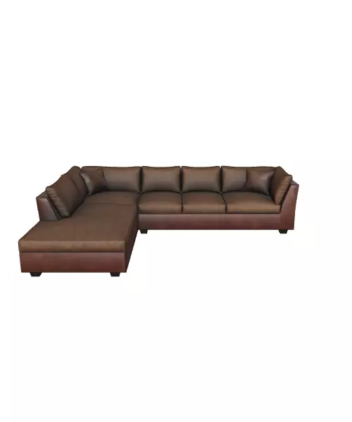 Modern Sectional Sofa - Chocolate Leather Upholstery Low-poly 3D model_0