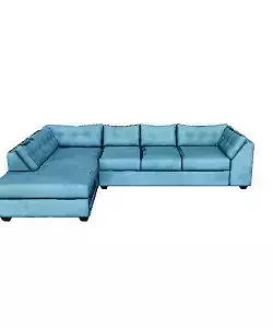 Blue Fabric Sectional Sofa 3D Model - Left-hand Chaise for Interior Design