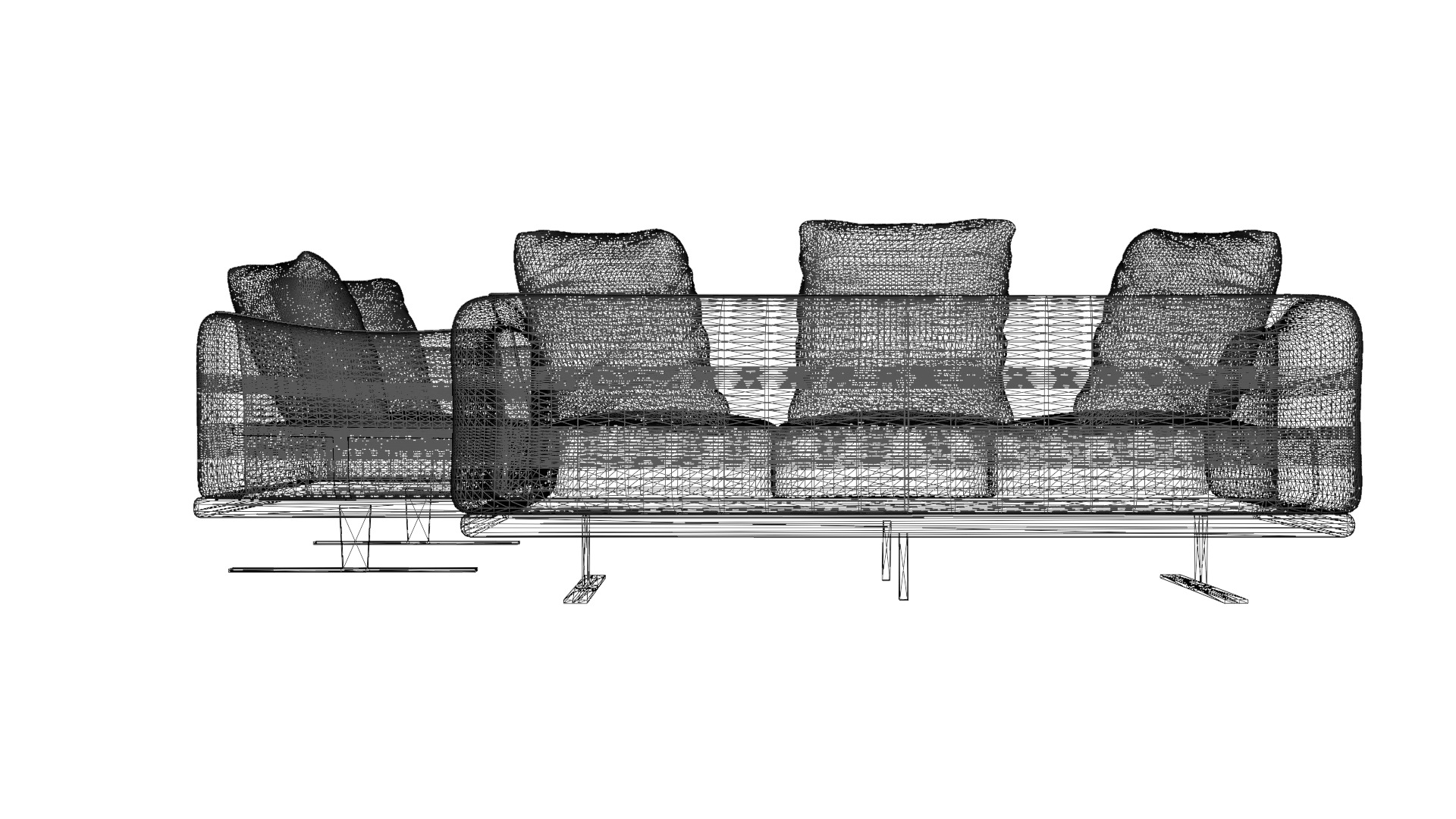 Modern Cream Leather and Vinyl Sofa 3D Model Low-poly 3D model_5