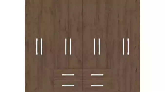 8-Door Wardrobe with Drawers 3D Model - Stylish Bedroom Cabinet