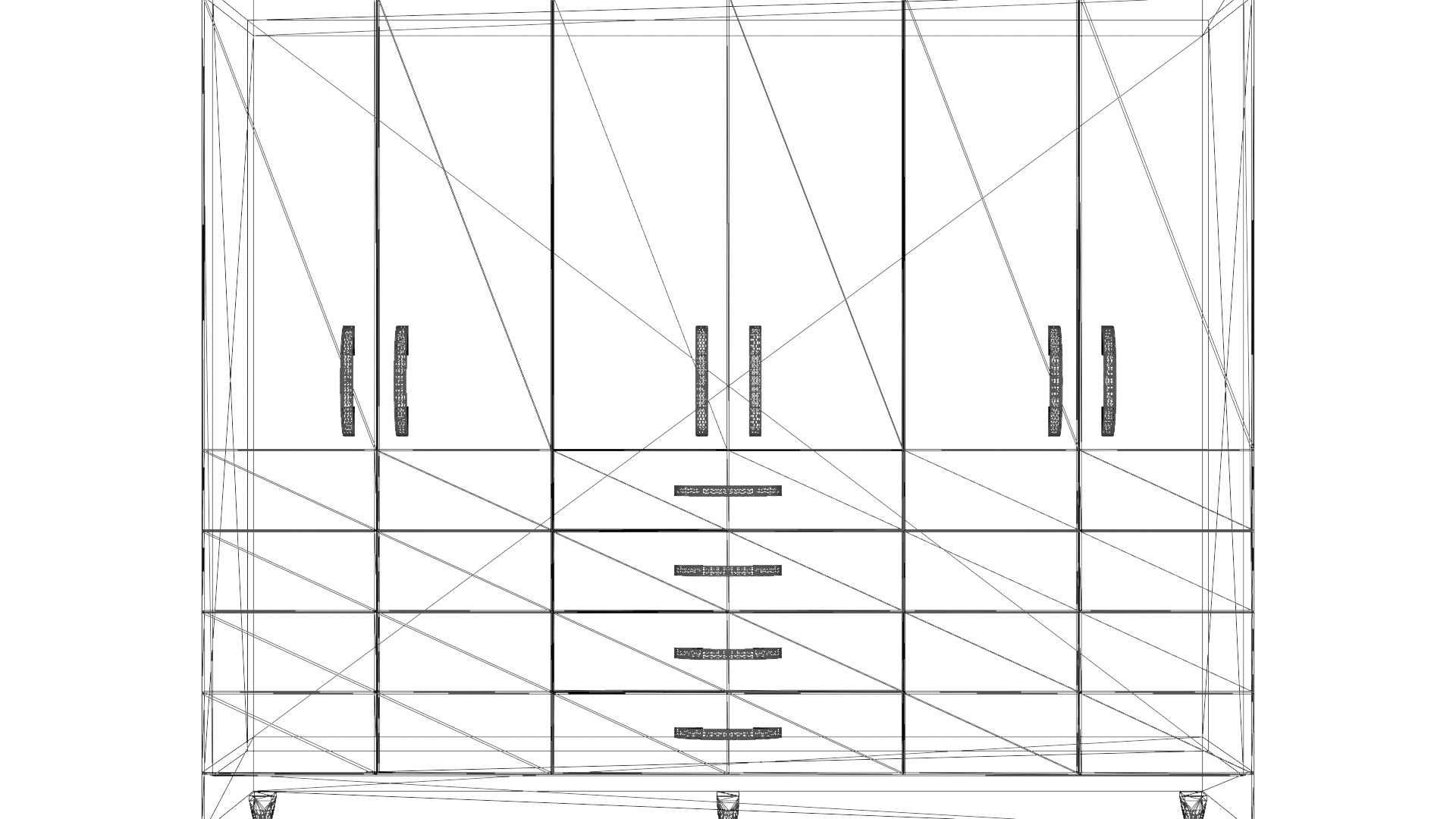 Elegant 6-Door 4-Drawer Cabinet Low-poly 3D model_1