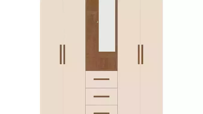 Elegant 4-Door Wardrobe with 3 Drawers 3D Model