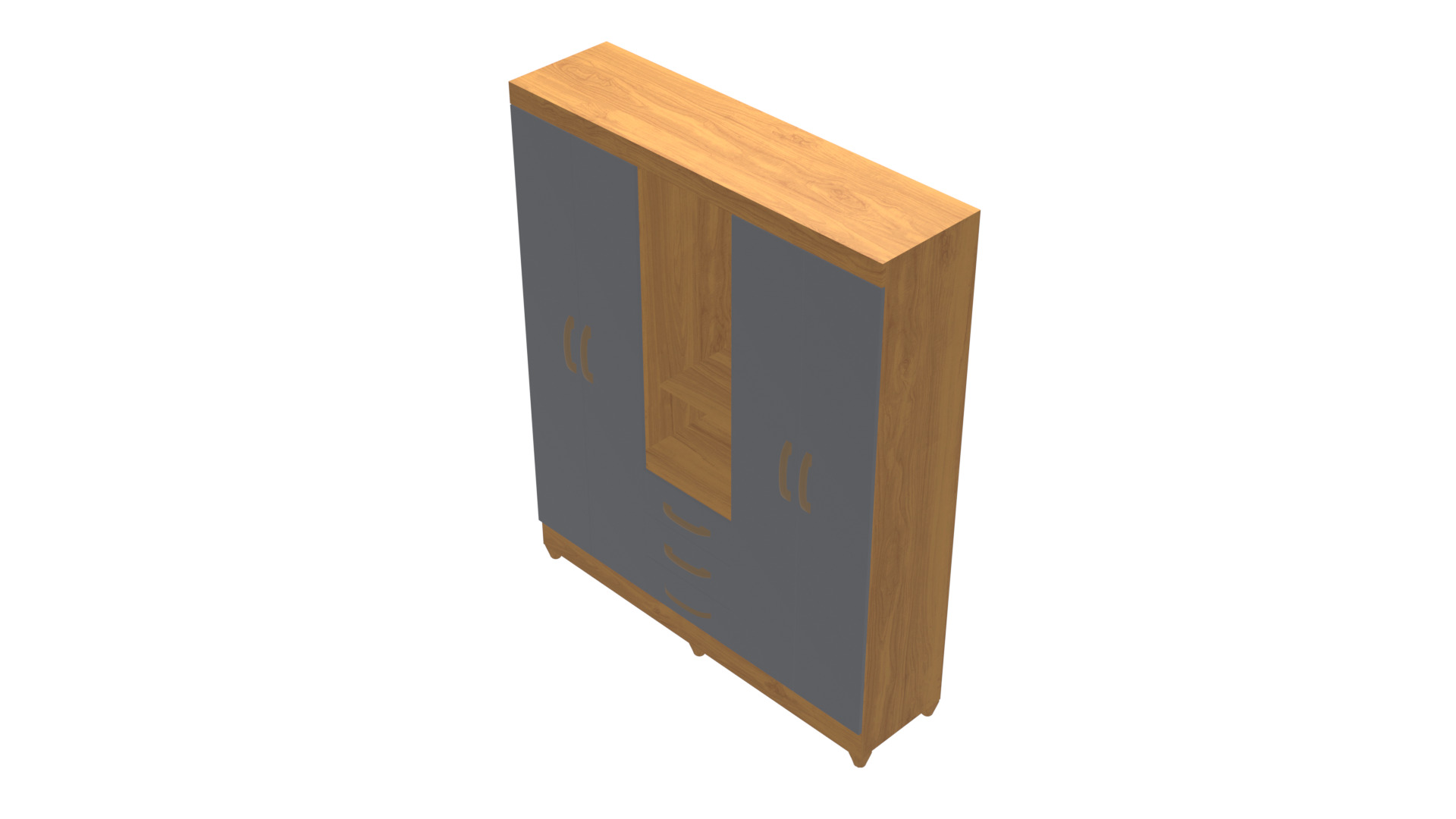 Realistic 4-Door Wardrobe with 3 Drawers - Bedroom Cabinet Low-poly 3D model_24