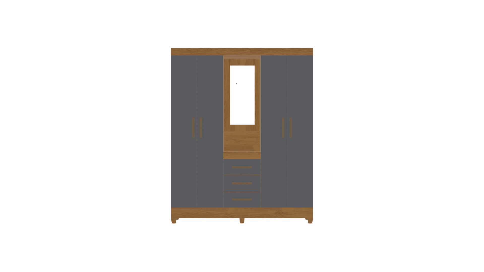 Realistic 4-Door Wardrobe with 3 Drawers - Bedroom Cabinet Low-poly 3D model_2