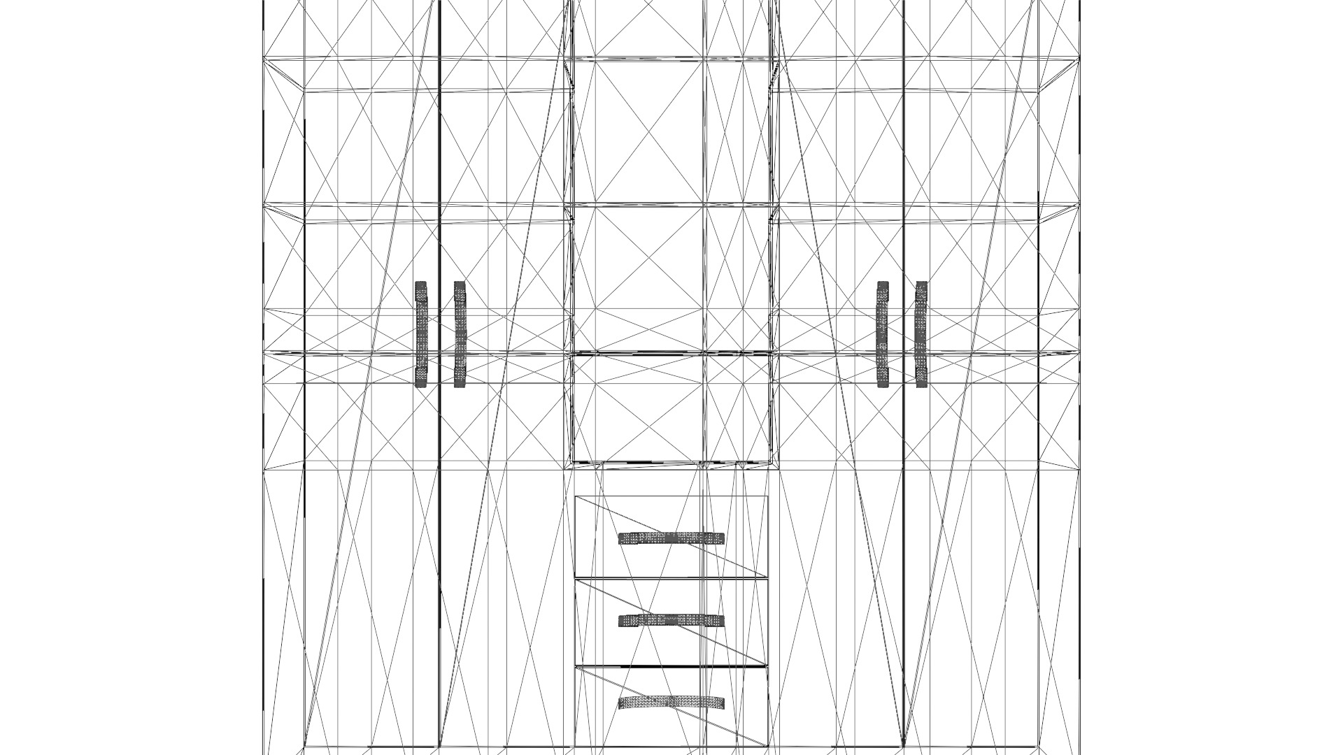 Realistic 4-Door Wardrobe with 3 Drawers - Bedroom Cabinet Low-poly 3D model_5