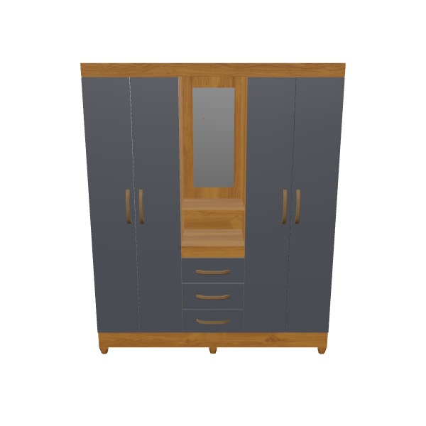 Realistic 4-Door Wardrobe with 3 Drawers - Bedroom Cabinet Low-poly 3D model_28