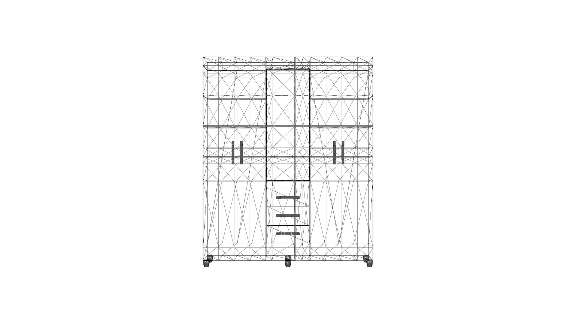 Realistic 4-Door Wardrobe with 3 Drawers - Bedroom Cabinet Low-poly 3D model_7