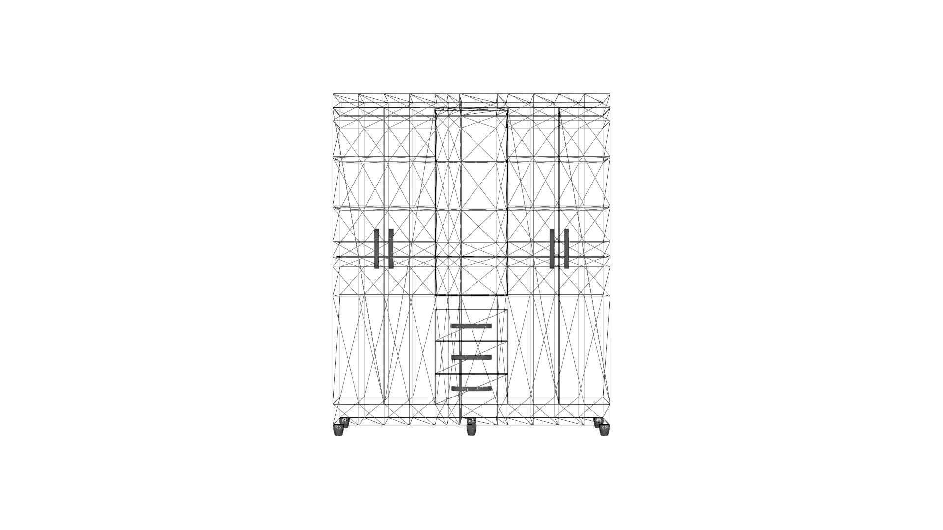 Realistic 4-Door Wardrobe with 3 Drawers - Bedroom Cabinet Low-poly 3D model_3