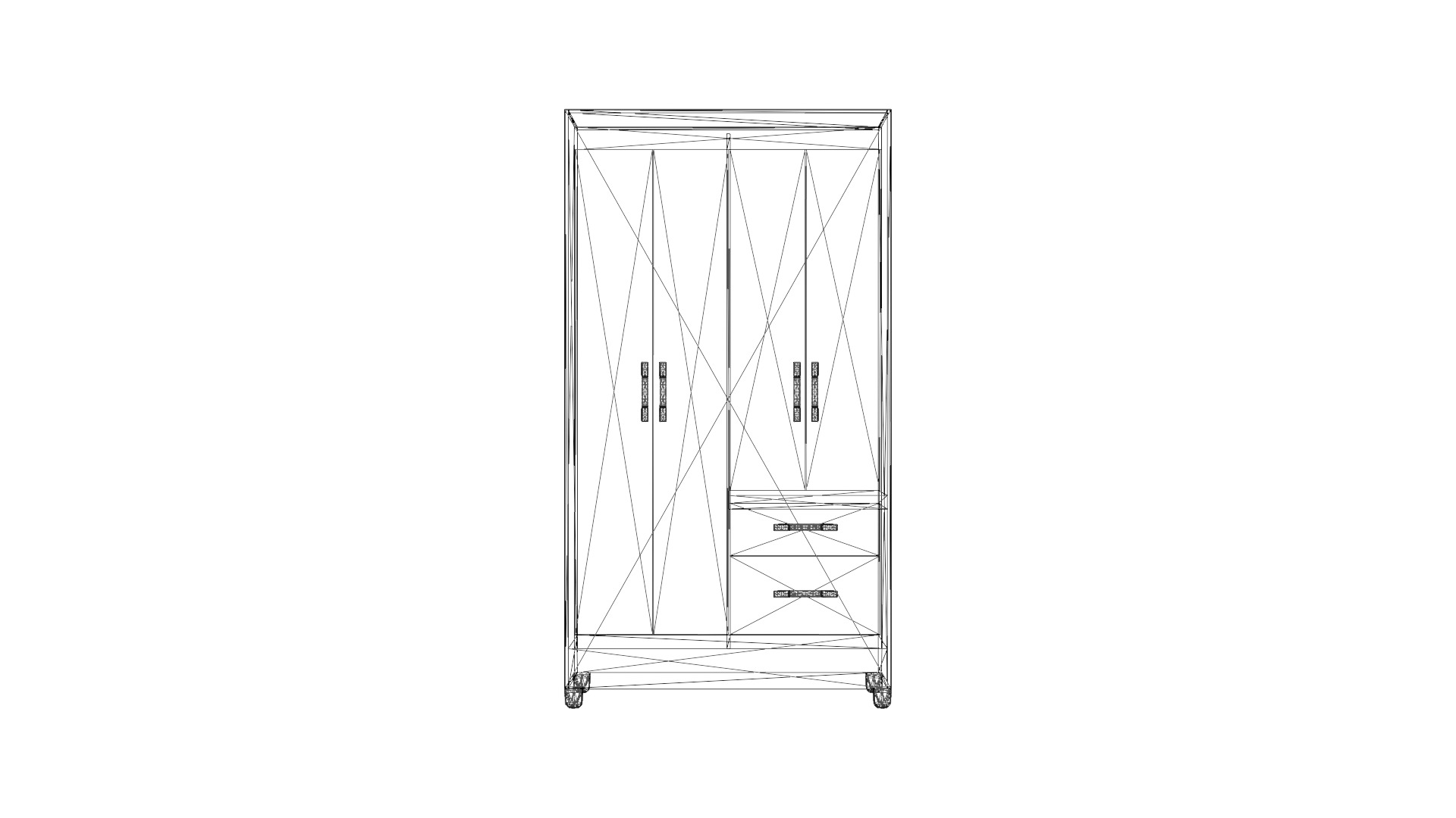 Modern 4-Door Cabinet with Mirror - Bedroom Storage Furniture Low-poly 3D model_7