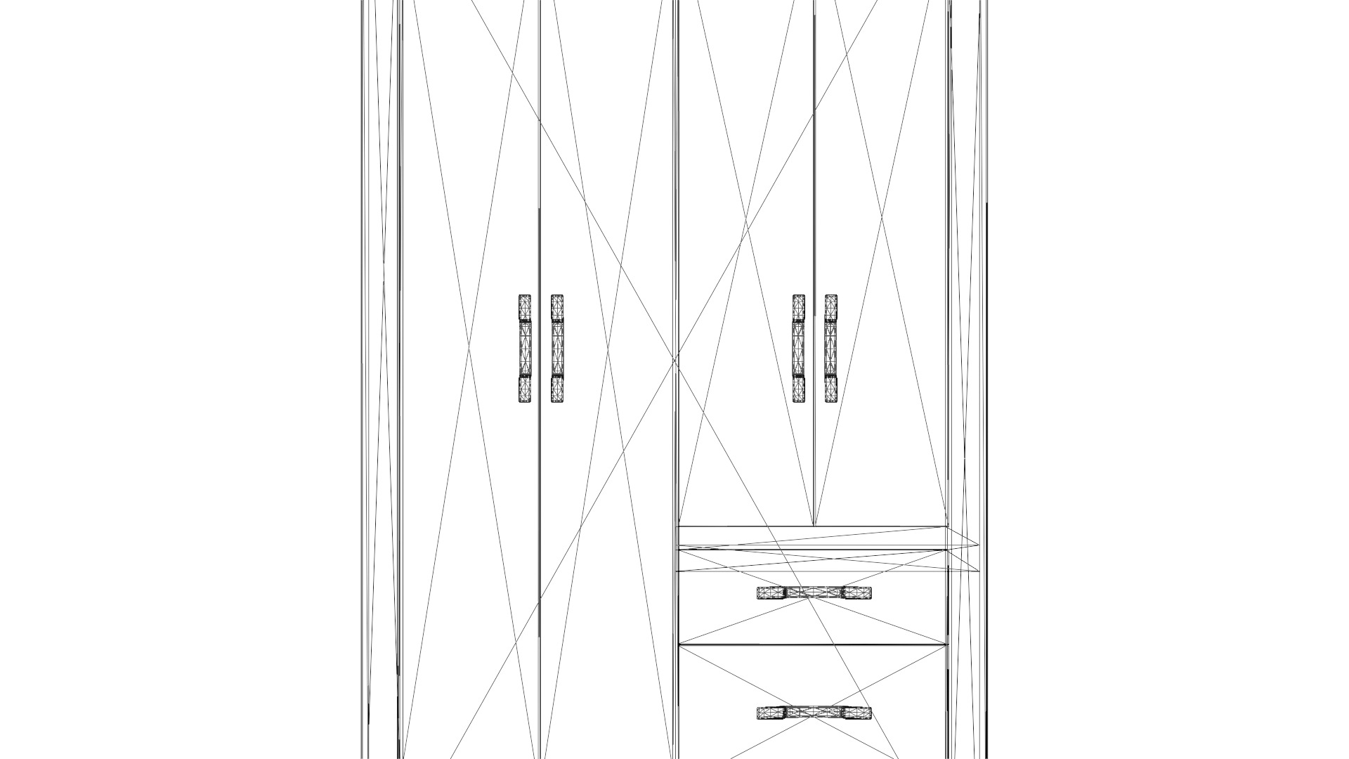 Modern 4-Door Cabinet with Mirror - Bedroom Storage Furniture Low-poly 3D model_5