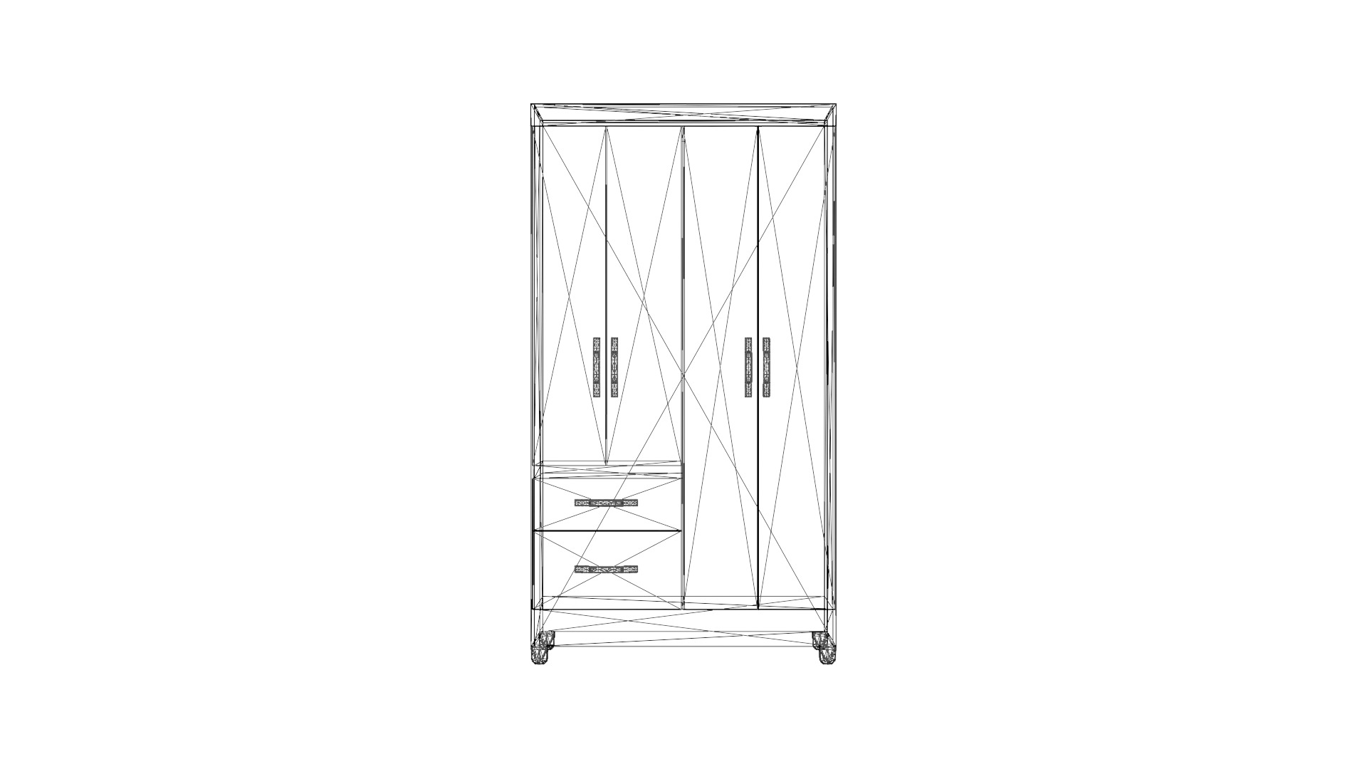 Modern 4-Door Cabinet with Mirror - Bedroom Storage Furniture Low-poly 3D model_3