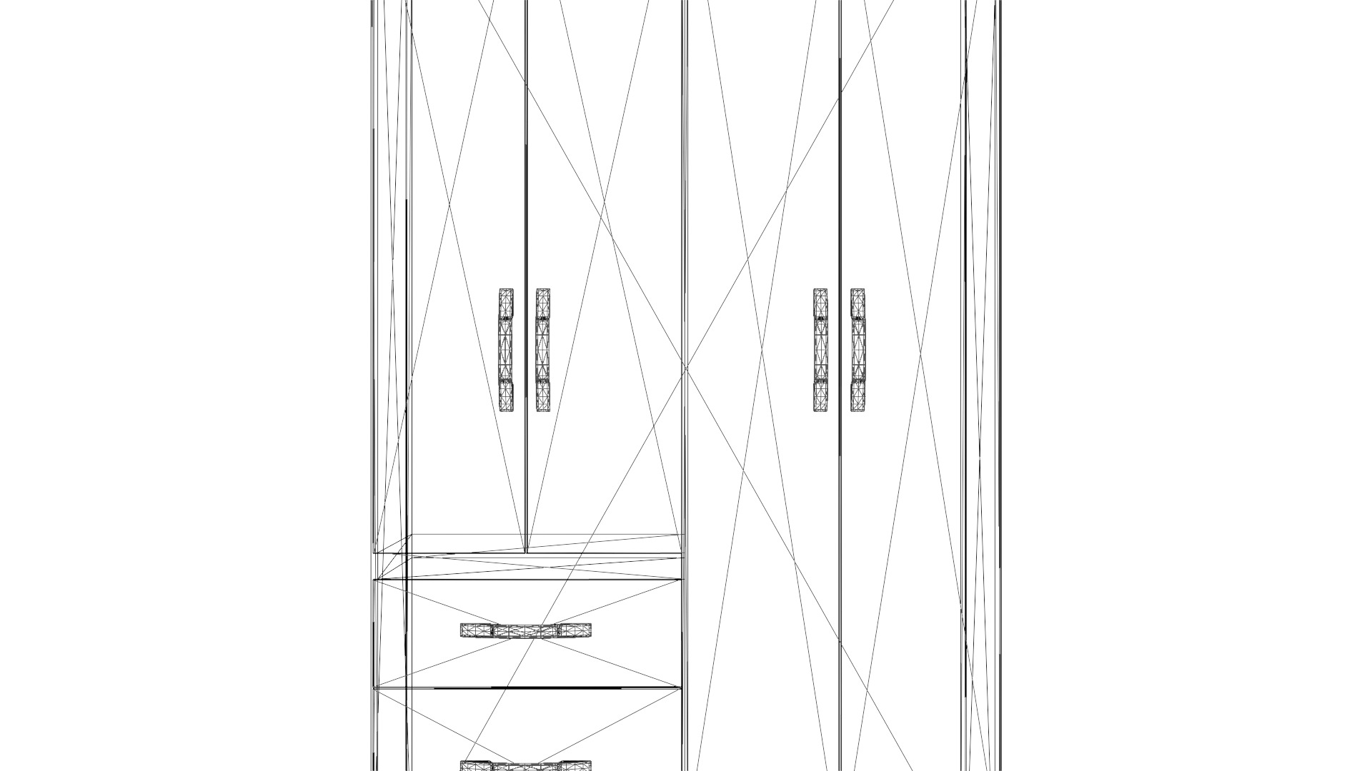 Modern 4-Door Cabinet with Mirror - Bedroom Storage Furniture Low-poly 3D model_1