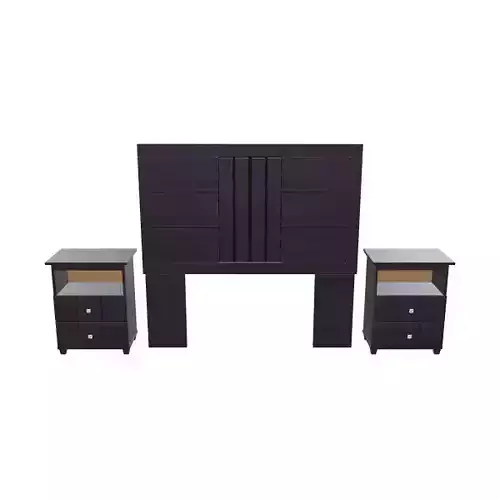 Queen Headboard with Two Drawer Nightstands 3D Model