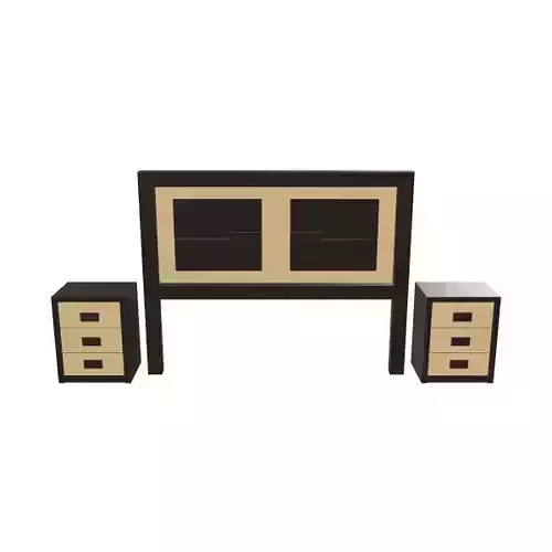 Queen Bed with Headboard and Side Tables 3D Model