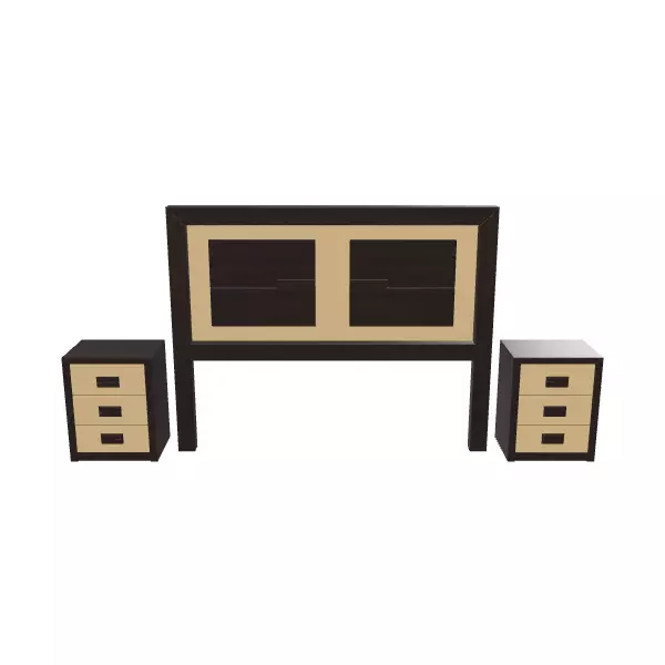 Queen Bed with Headboard and Side Tables 3D Model Low-poly 3D model_0